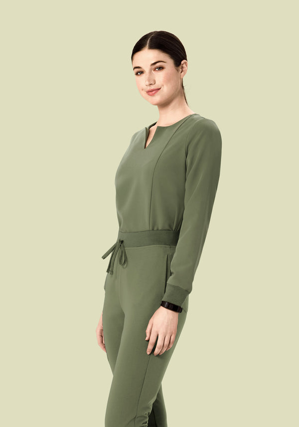 Long Sleeve Notch Neck Top Sage