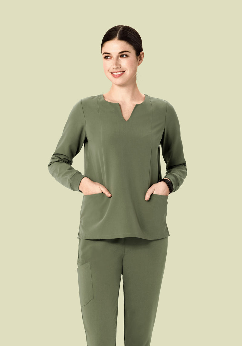 Long Sleeve Notch Neck Top Sage