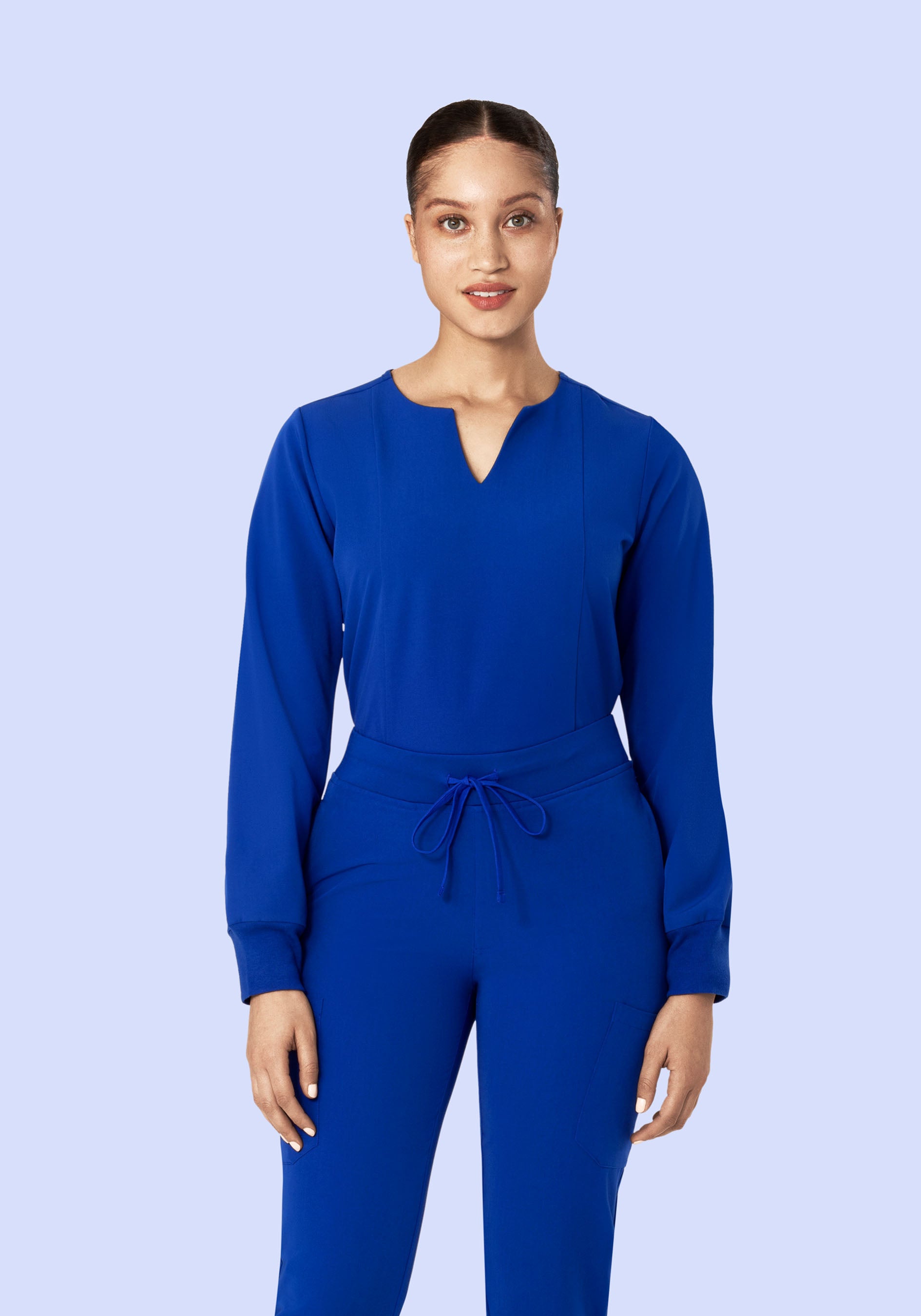 Long Sleeve Notch Neck Top Galaxy Blue – Mandala Scrubs