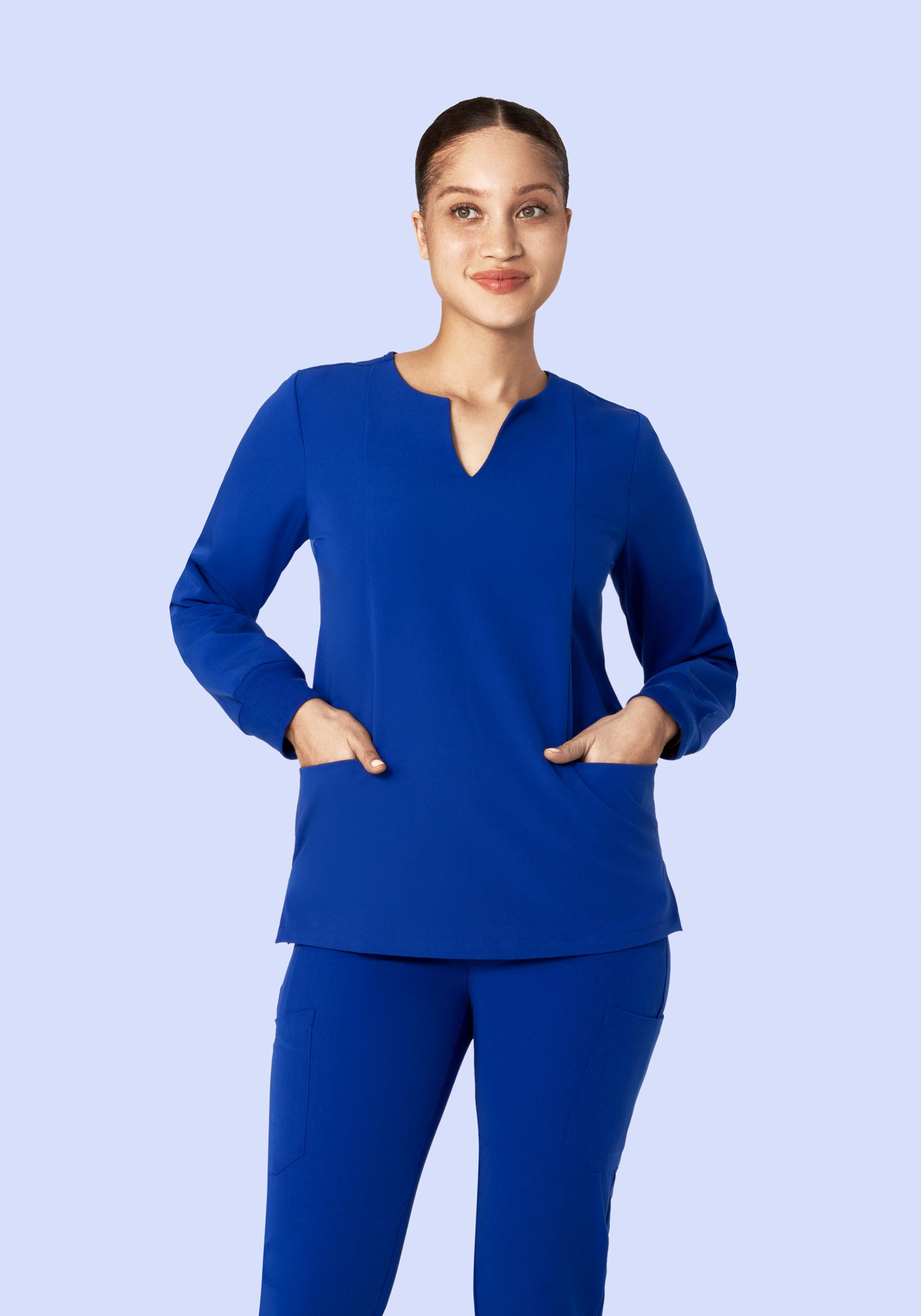 Long Sleeve Notch Neck Top Galaxy Blue - Mandala Scrubs
