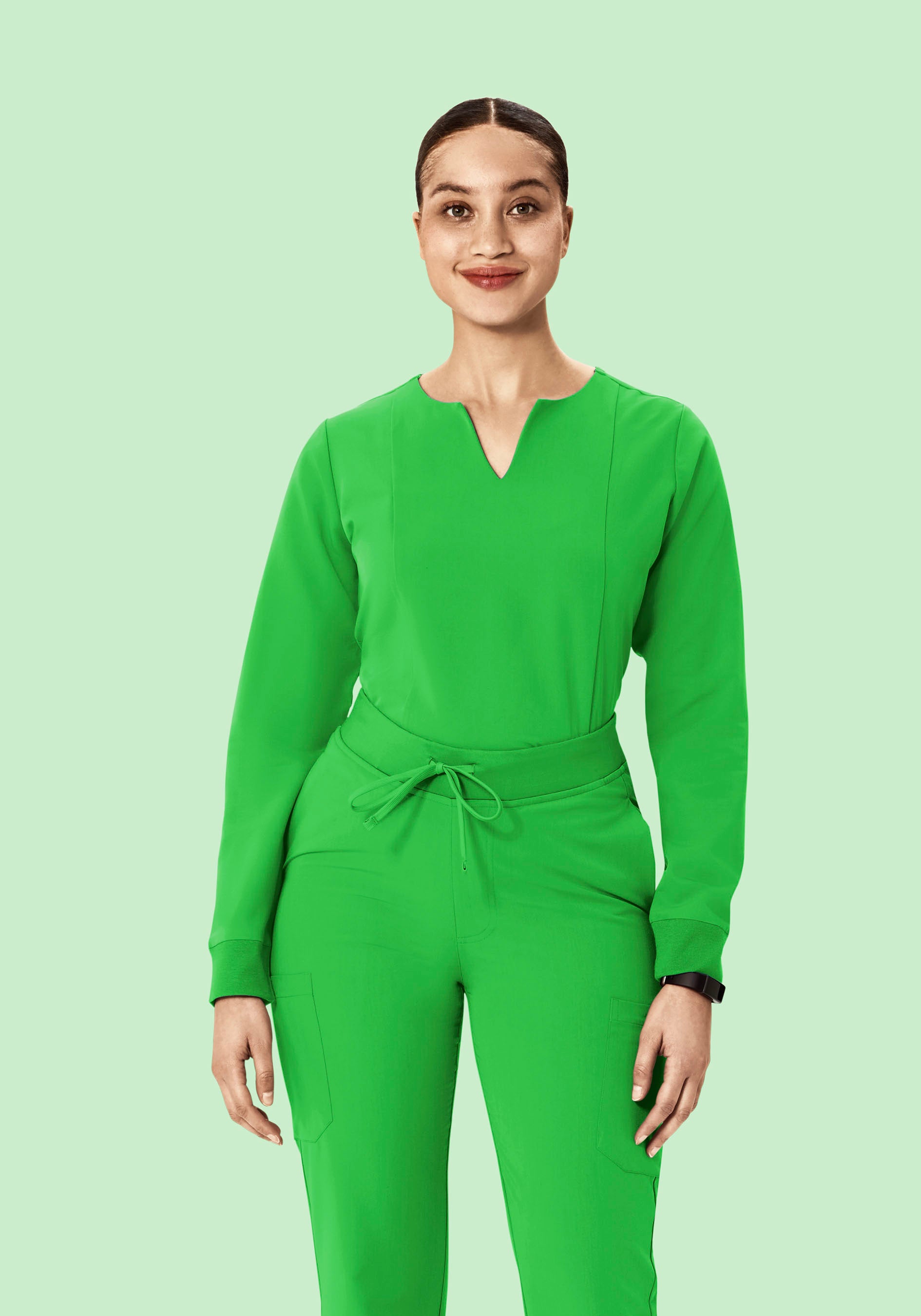 Long Sleeve Notch Neck Top Kelly Green