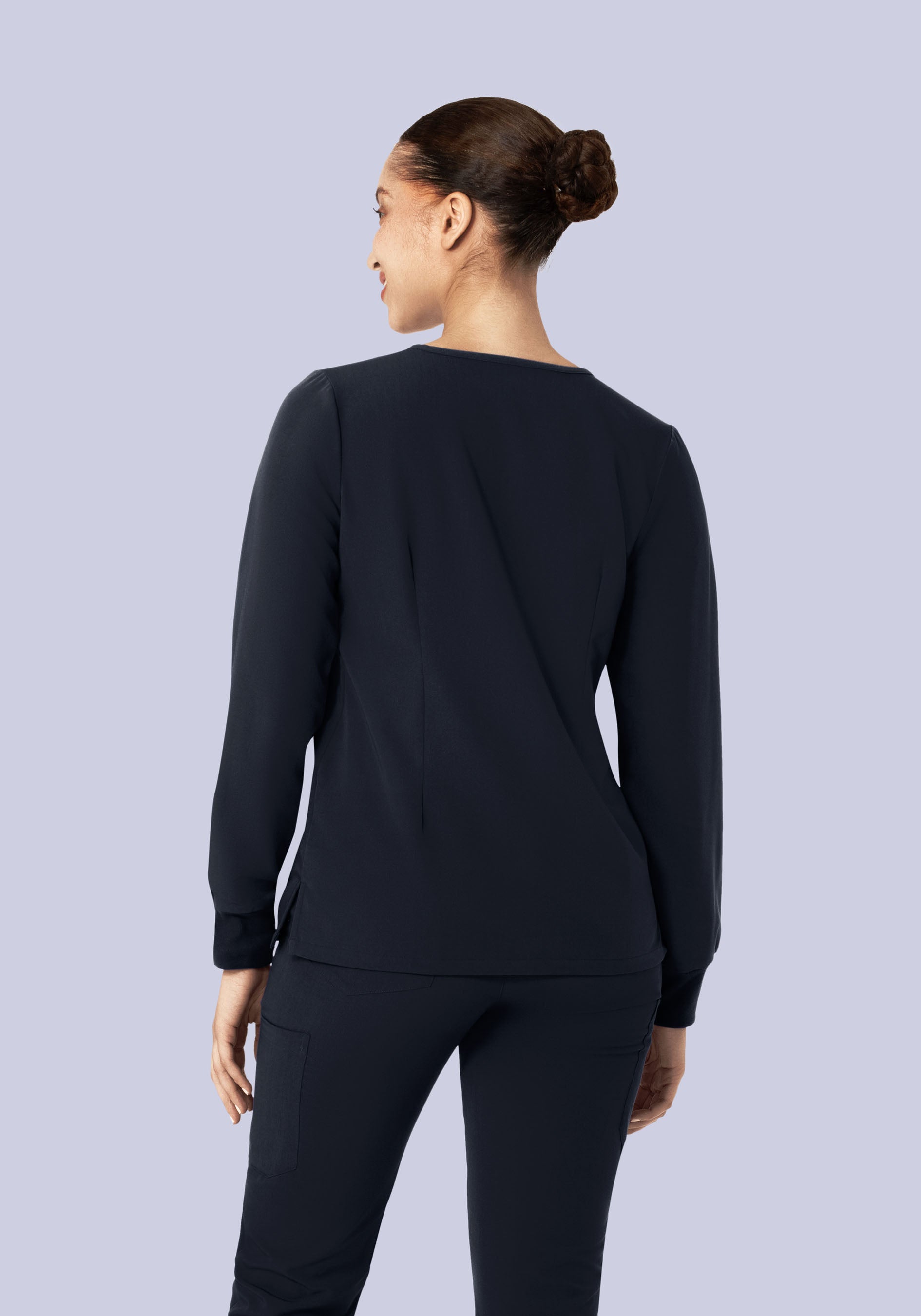 Long Sleeve Notch Neck Top Midnight Navy