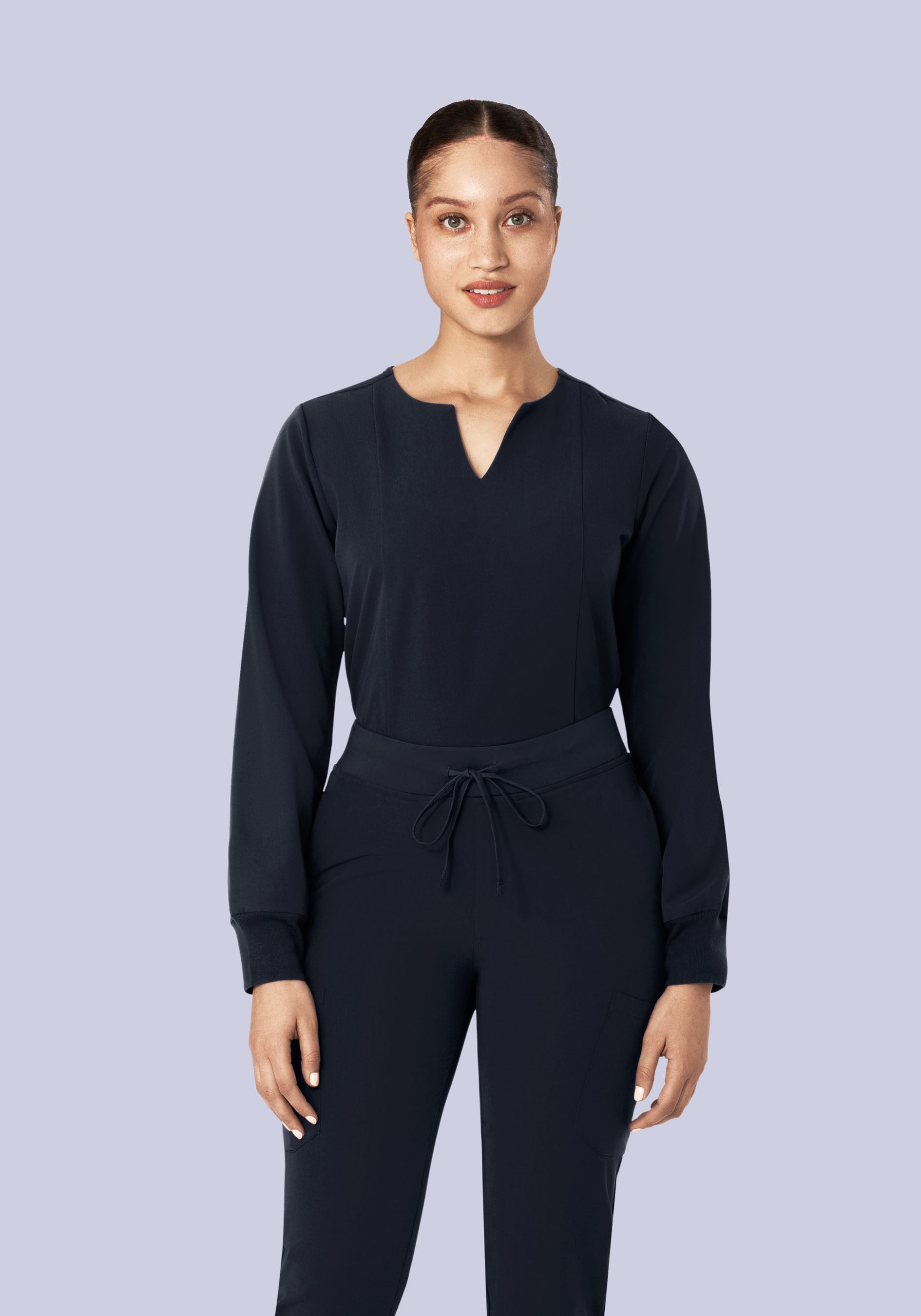 Long Sleeve Notch Neck Top Midnight Navy