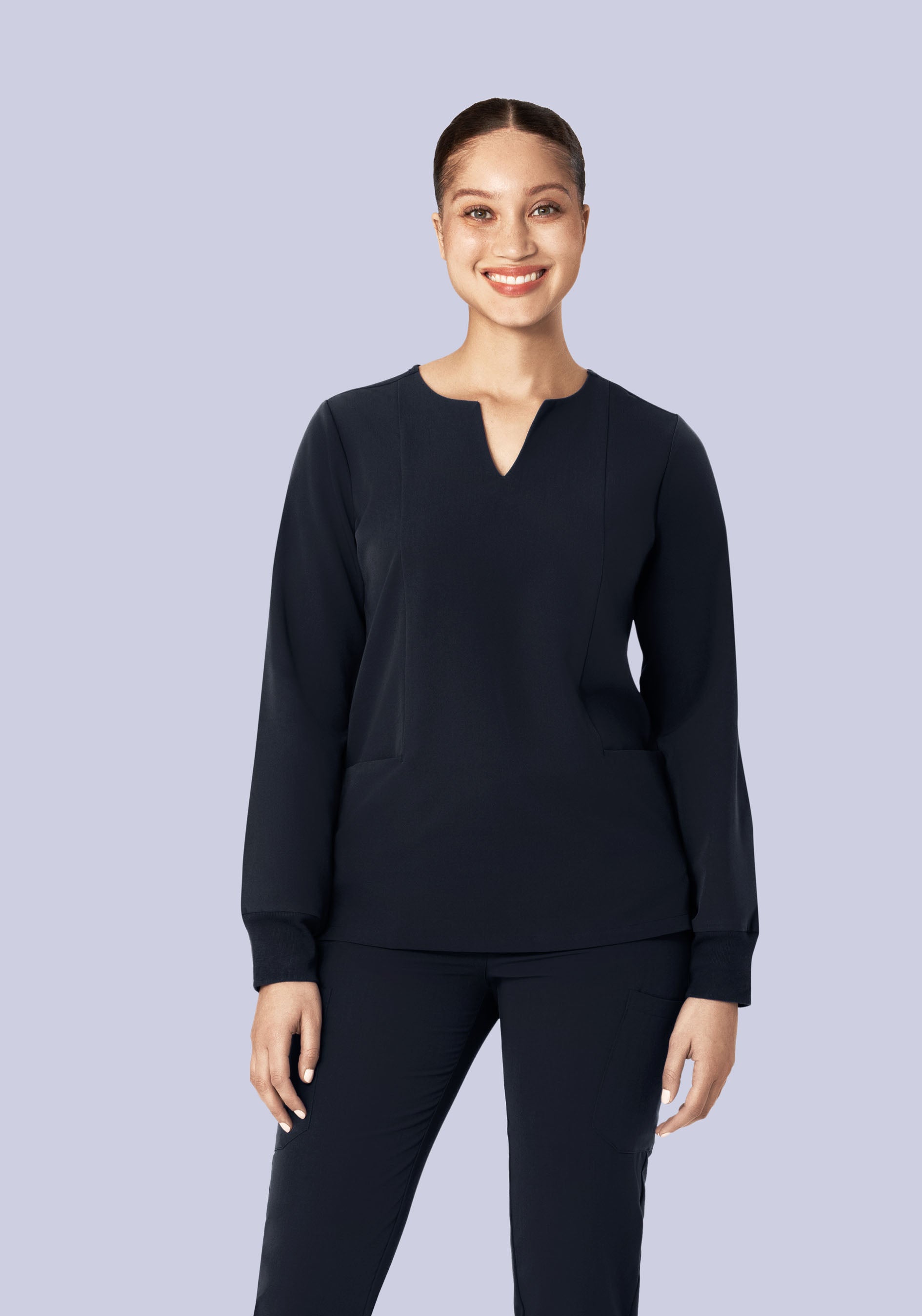 Long Sleeve Notch Neck Top Midnight Navy