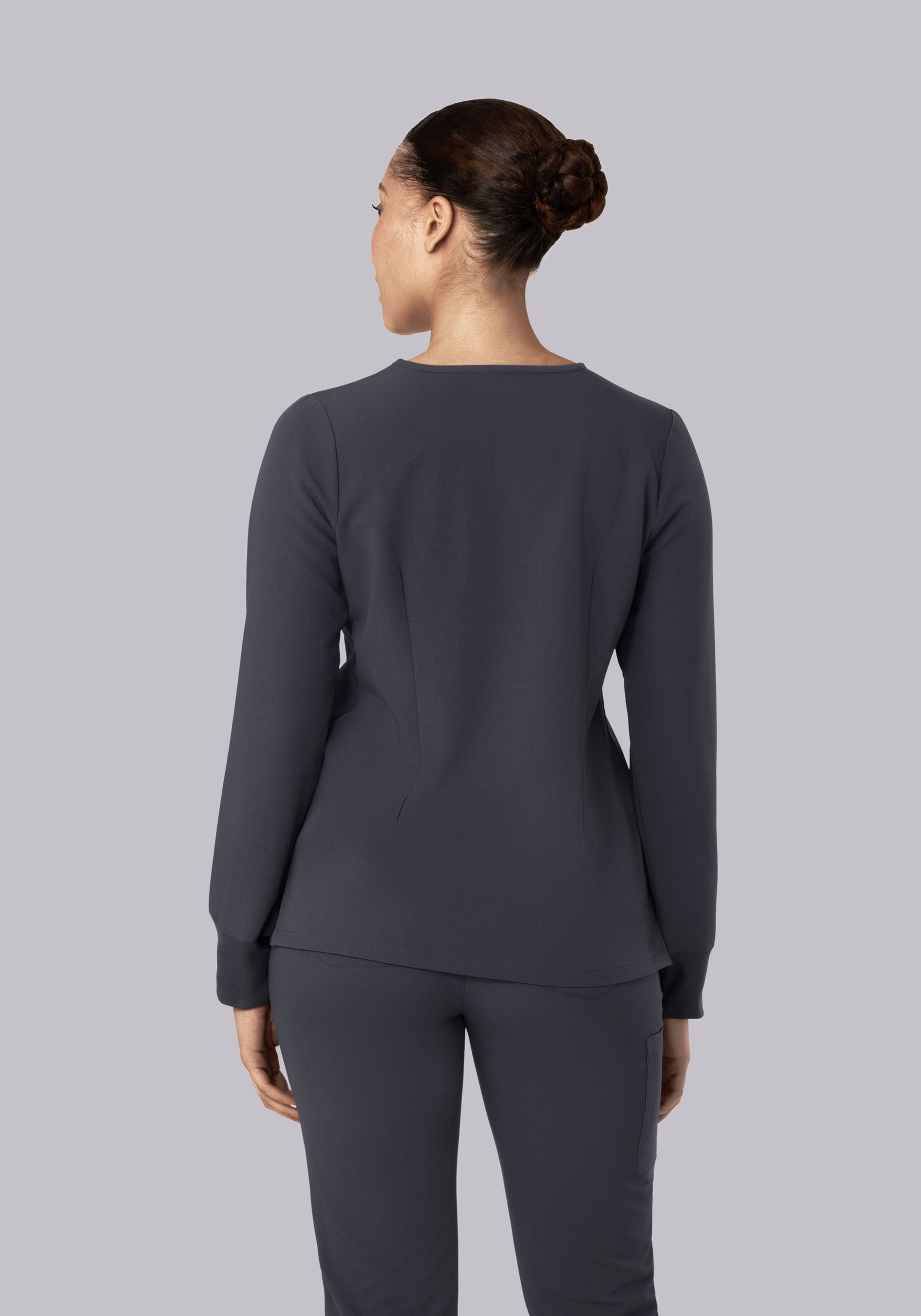 Long Sleeve Notch Neck Top Pewter