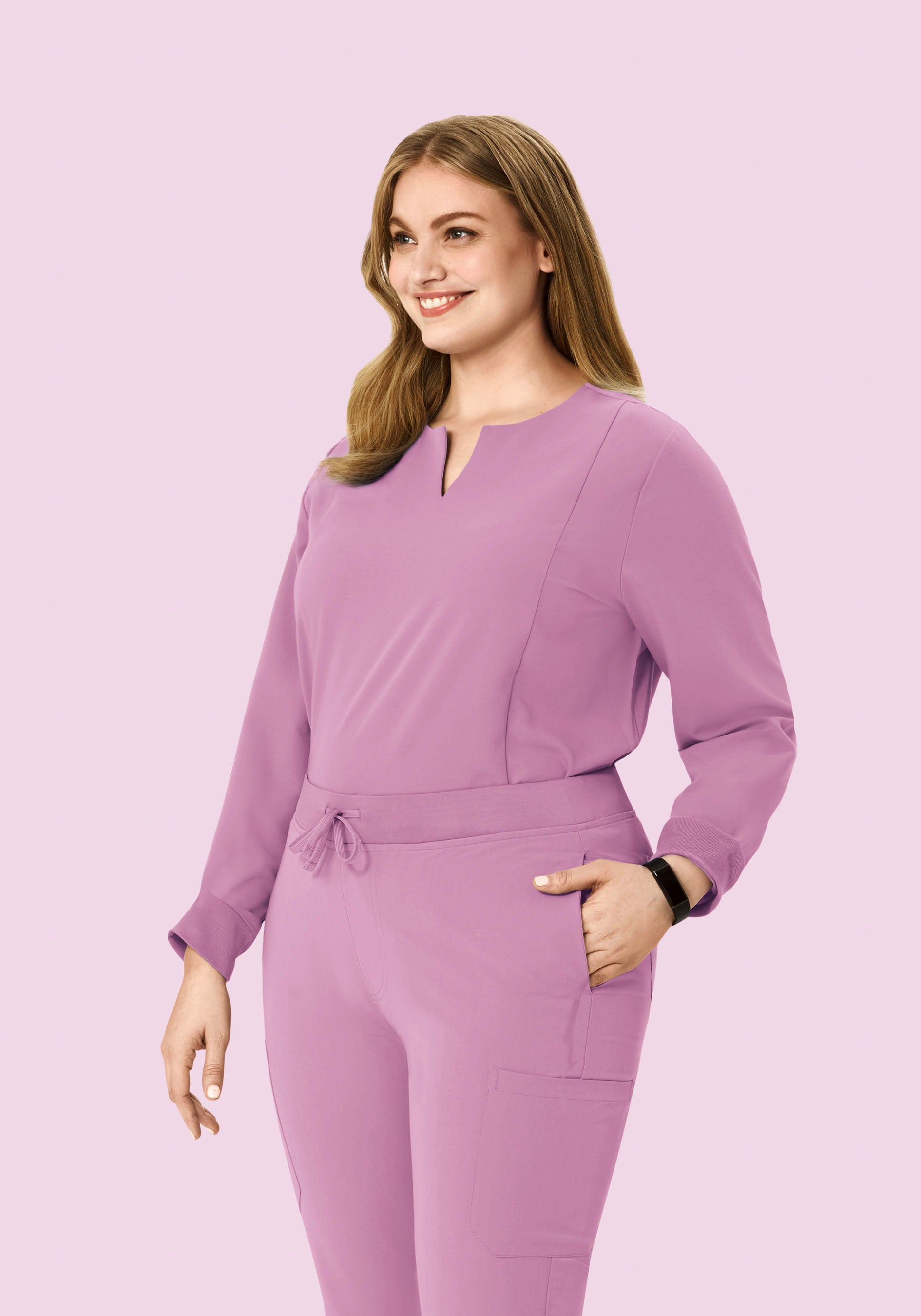Long Sleeve Notch Neck Top Lilac