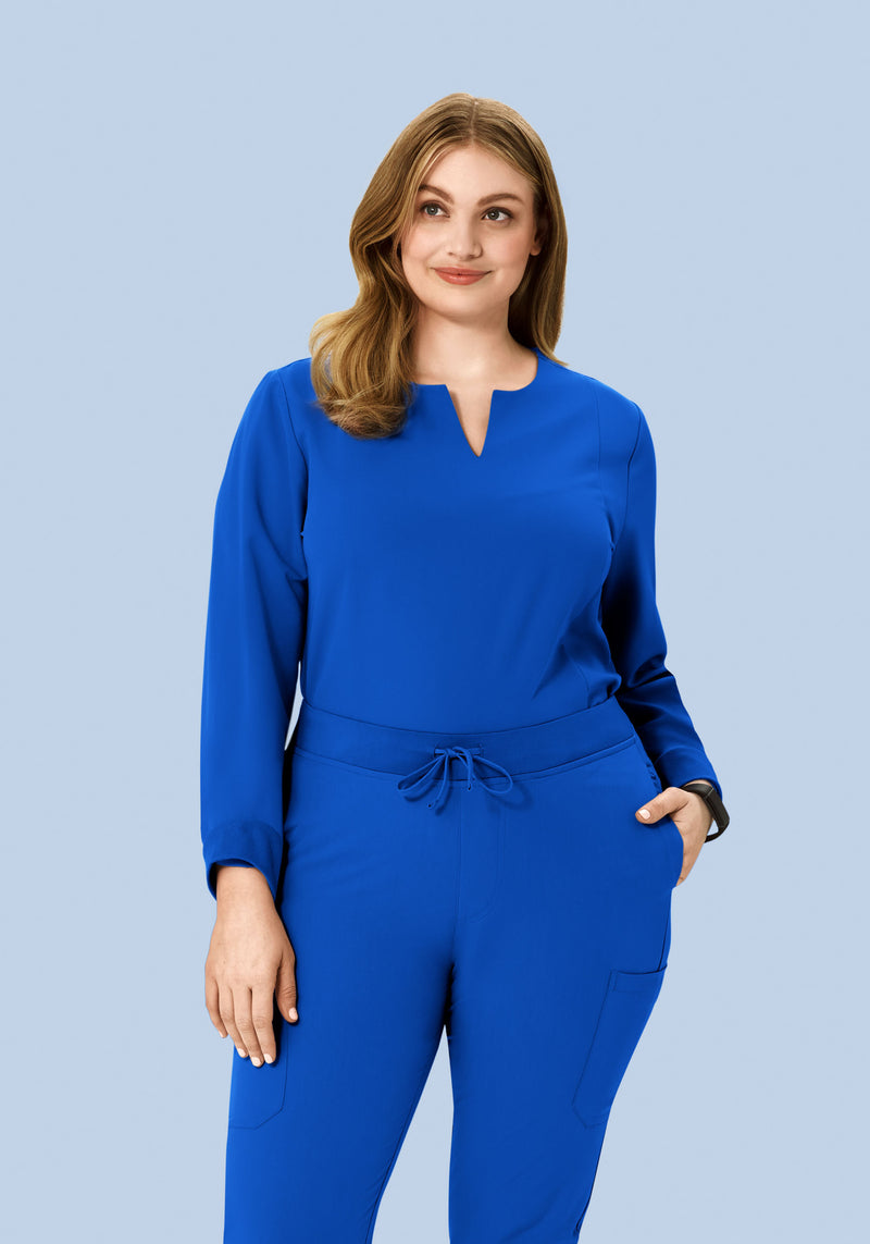 Long Sleeve Notch Neck Top Royal Blue