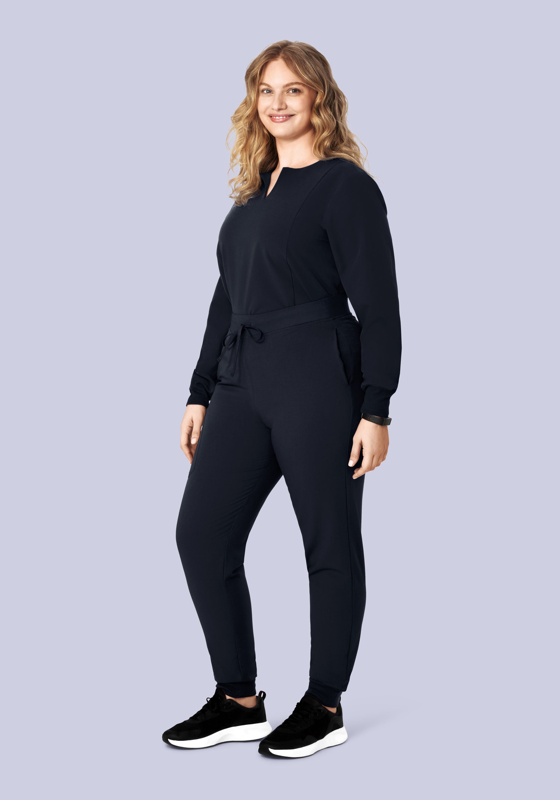 Long Sleeve Notch Neck Top Midnight Navy