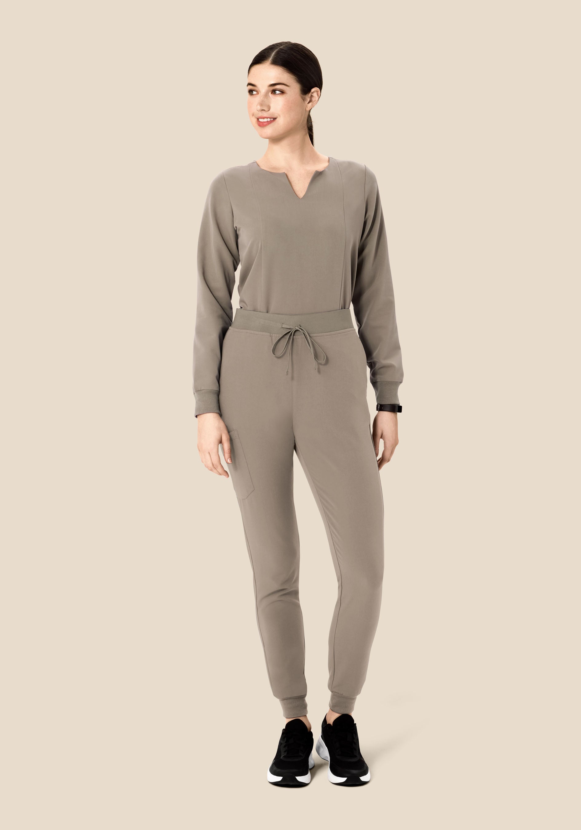 Long Sleeve Notch Neck Top Macchiato