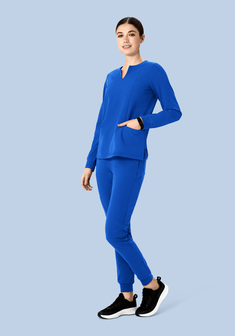 Long Sleeve Notch Neck Top Royal Blue