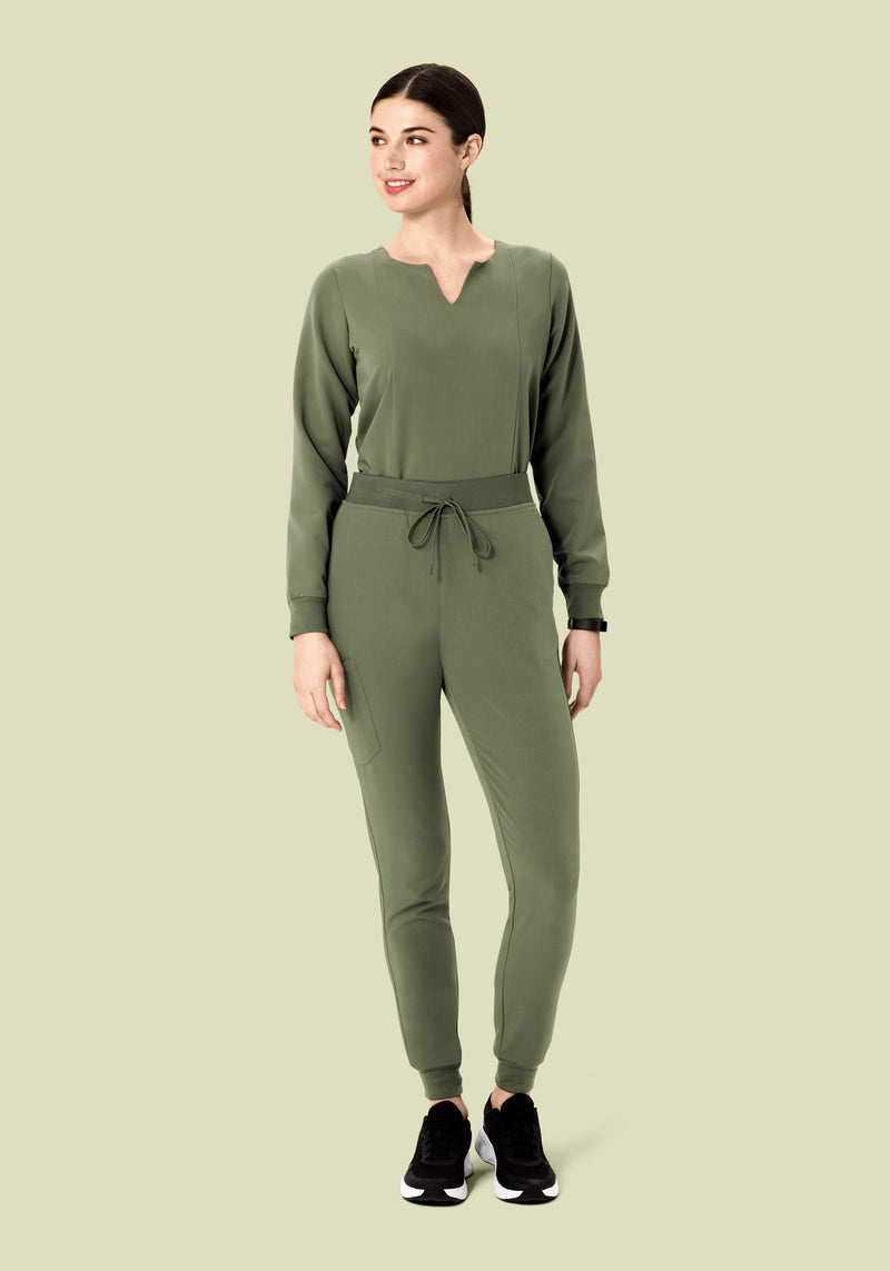 Long Sleeve Notch Neck Top Sage