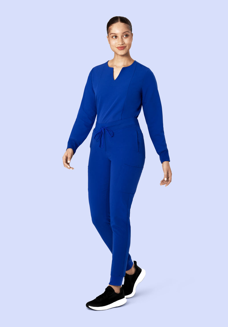 Long Sleeve Notch Neck Top Galaxy Blue