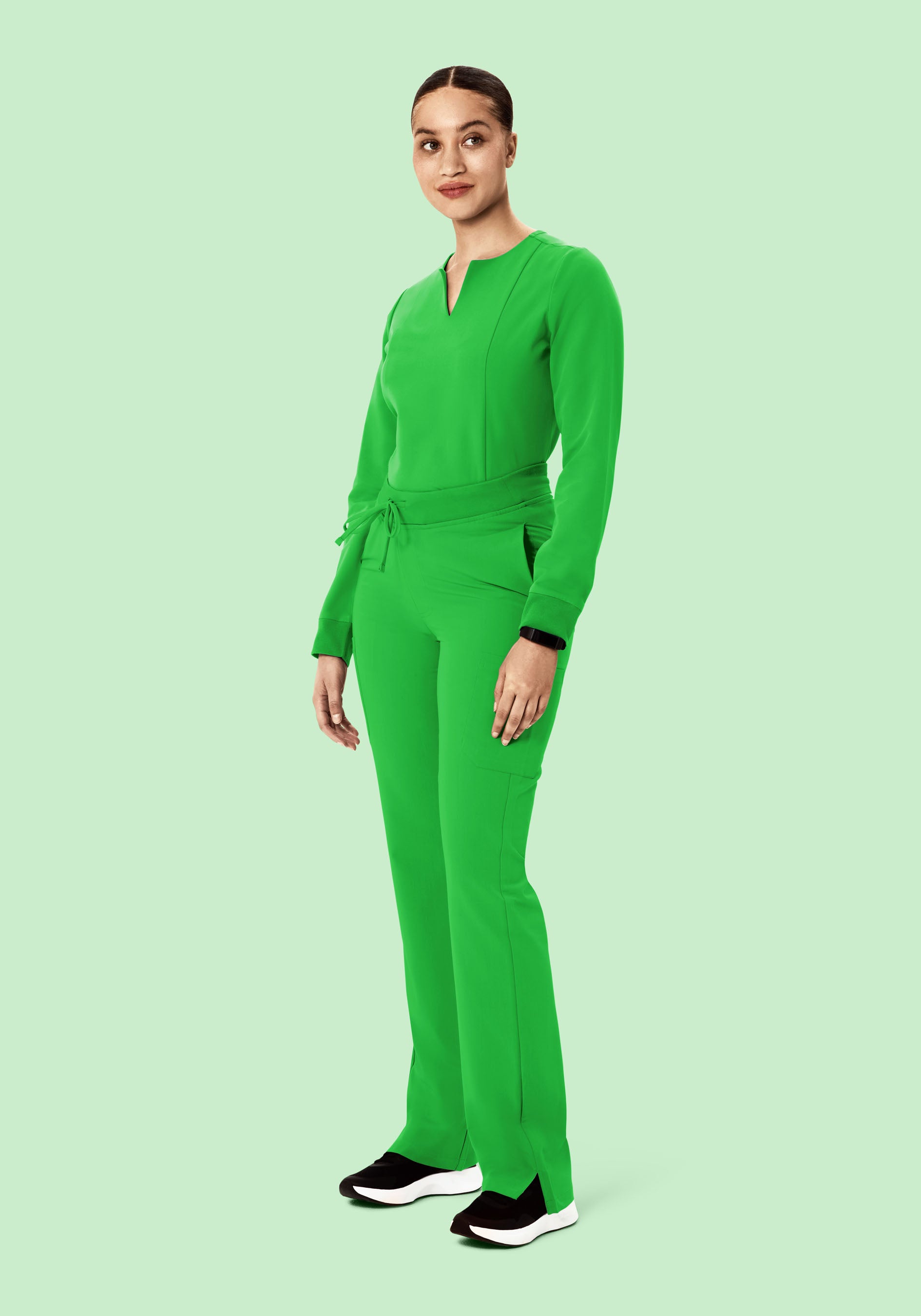 Long Sleeve Notch Neck Top Kelly Green