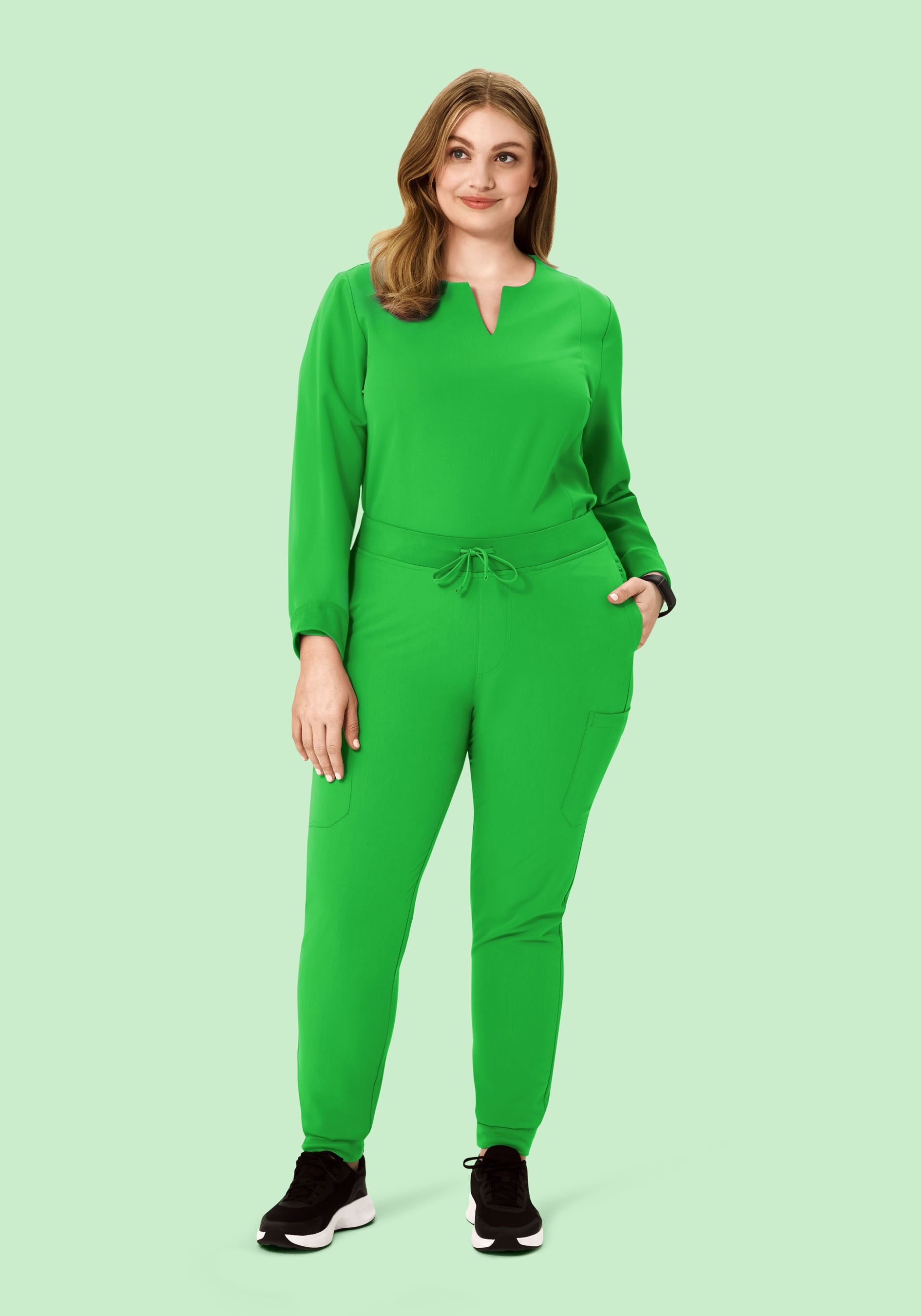 Long Sleeve Notch Neck Top Kelly Green