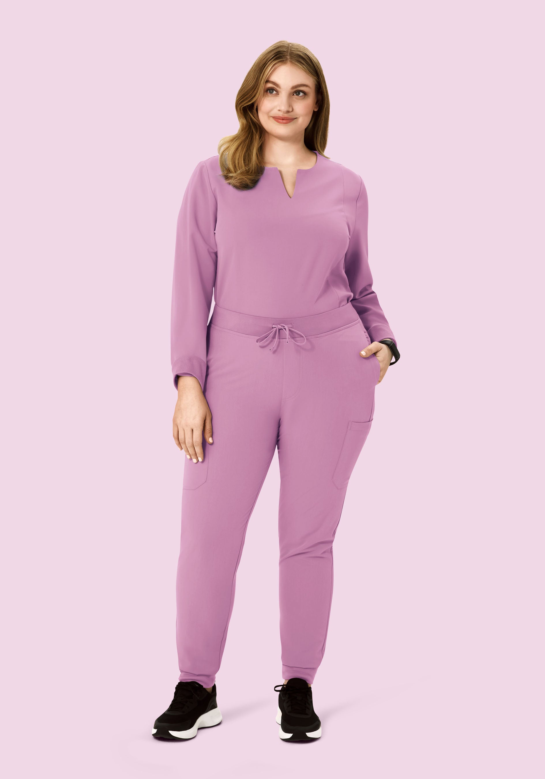 Long Sleeve Notch Neck Top Lilac
