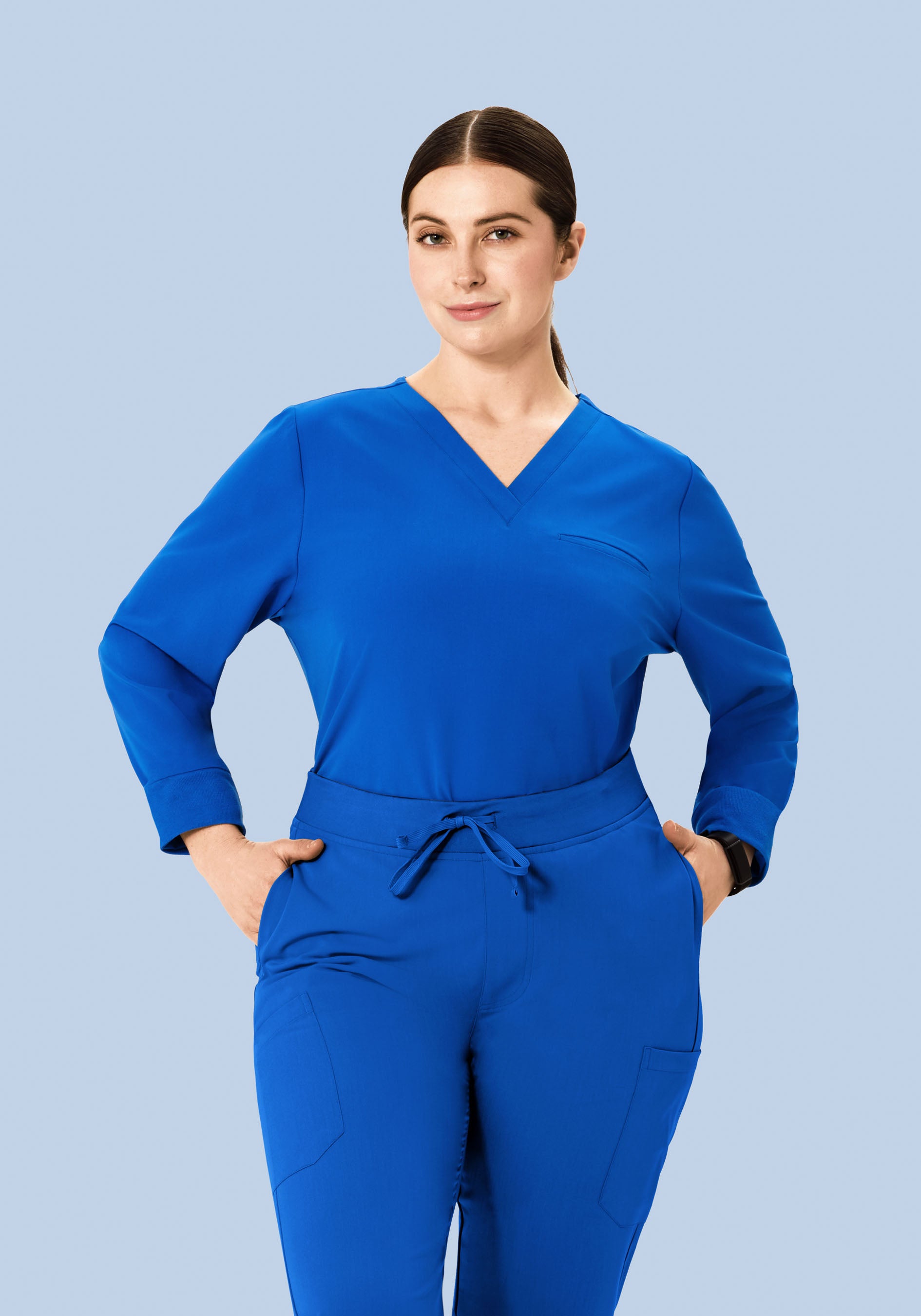 Women's Long Sleeve V-Neck 1-Pocket Top - Royal Blue | Mandala Scrubs