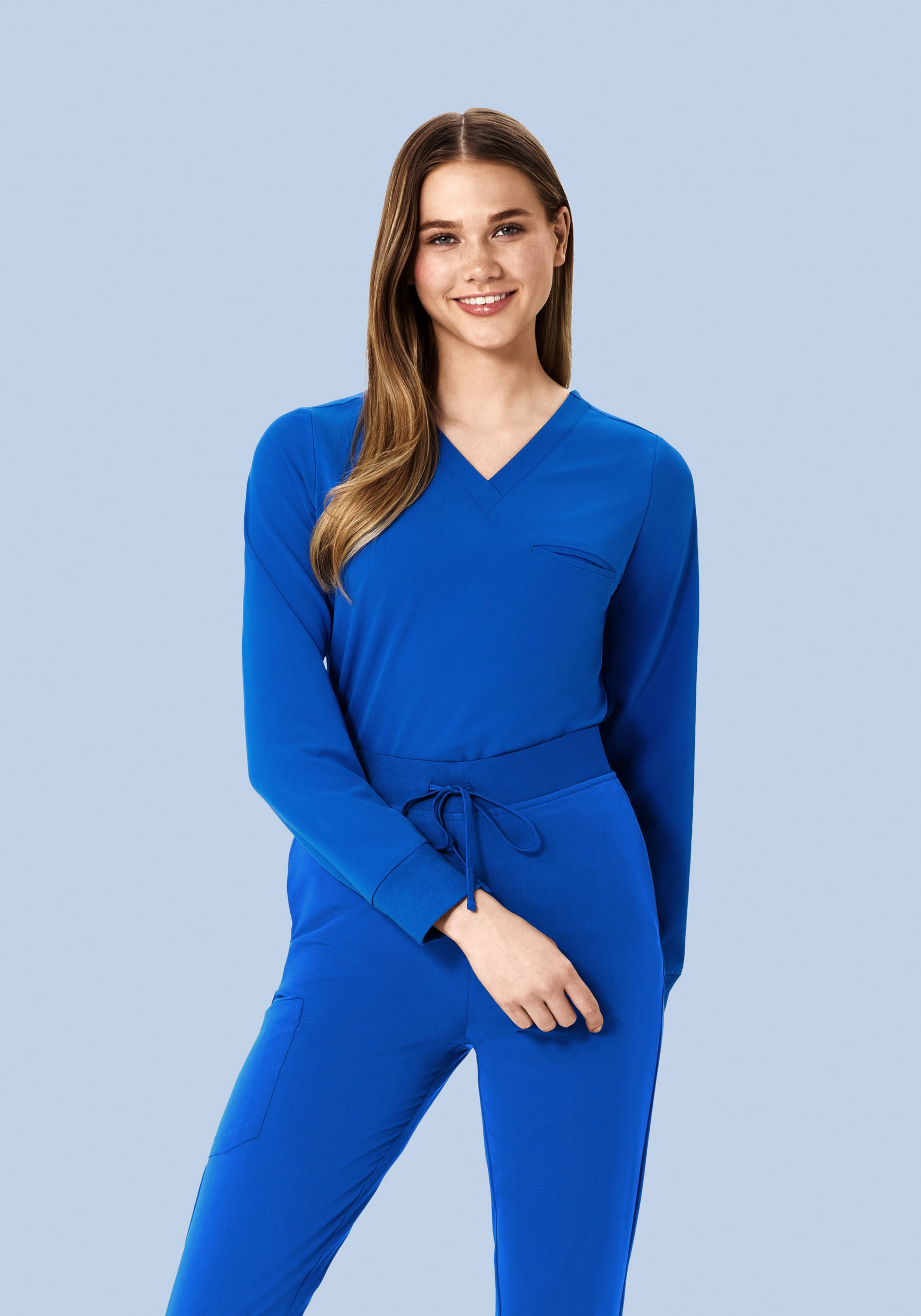 Women's Long Sleeve V-Neck 1-Pocket Top - Royal Blue | Mandala Scrubs