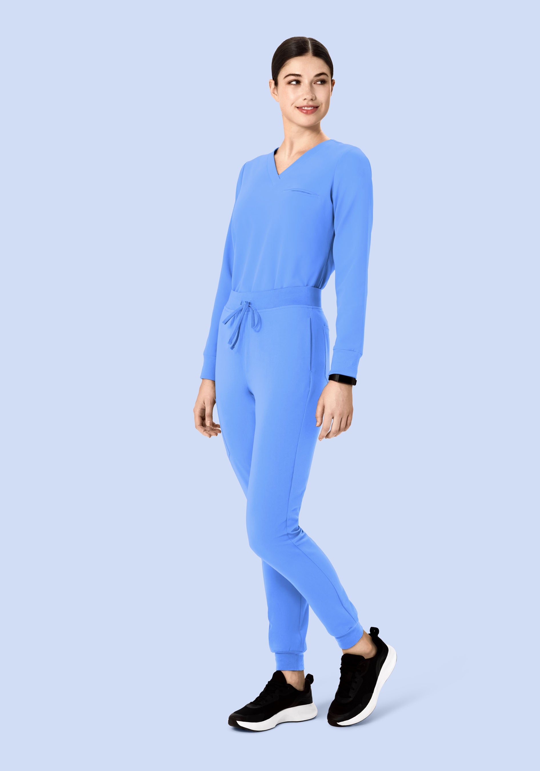 Women's Long Sleeve V-Neck 1-Pocket Scrub Top - Ceil Blue