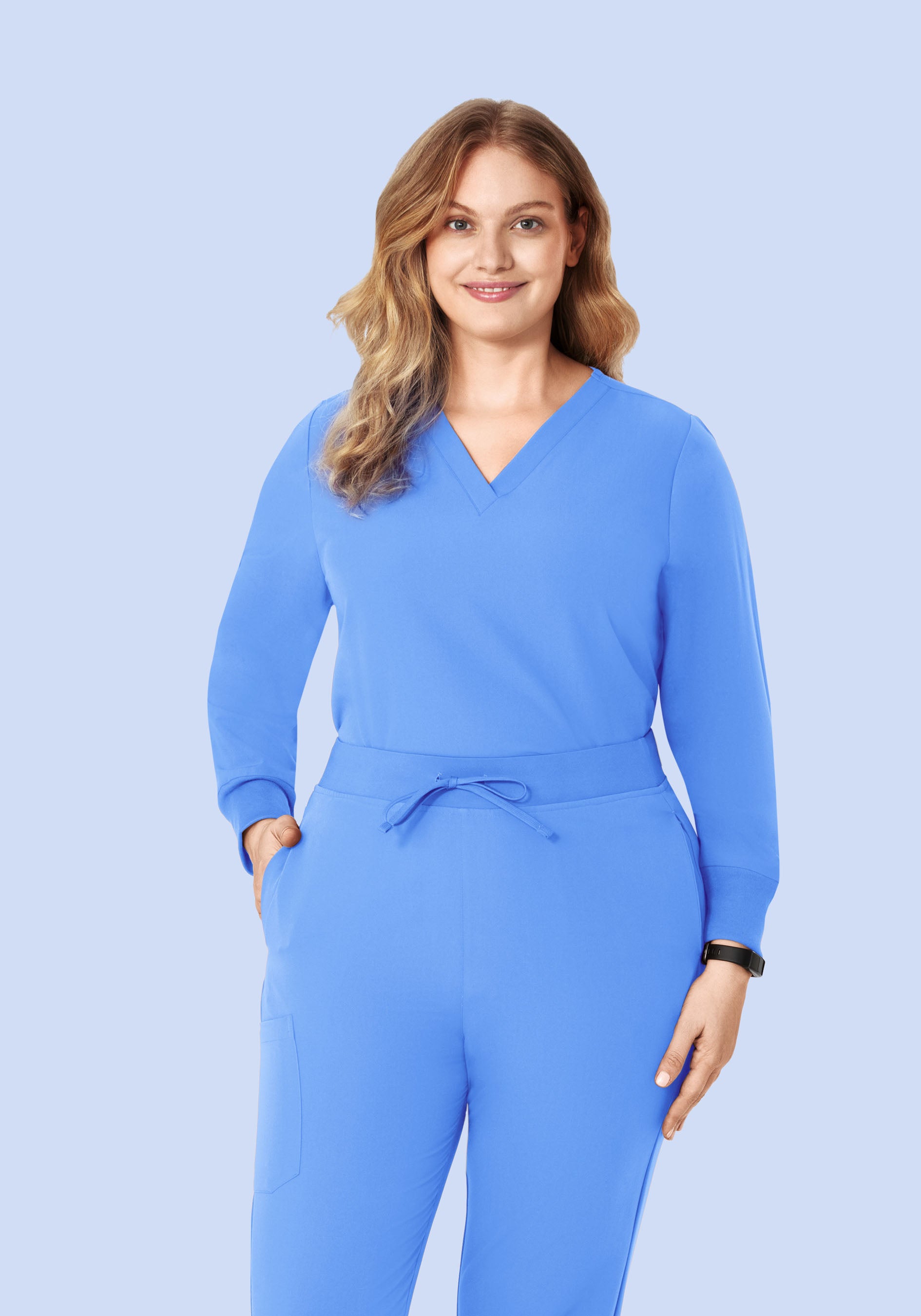 Long Sleeve 6 Pocket Top Ceil Blue