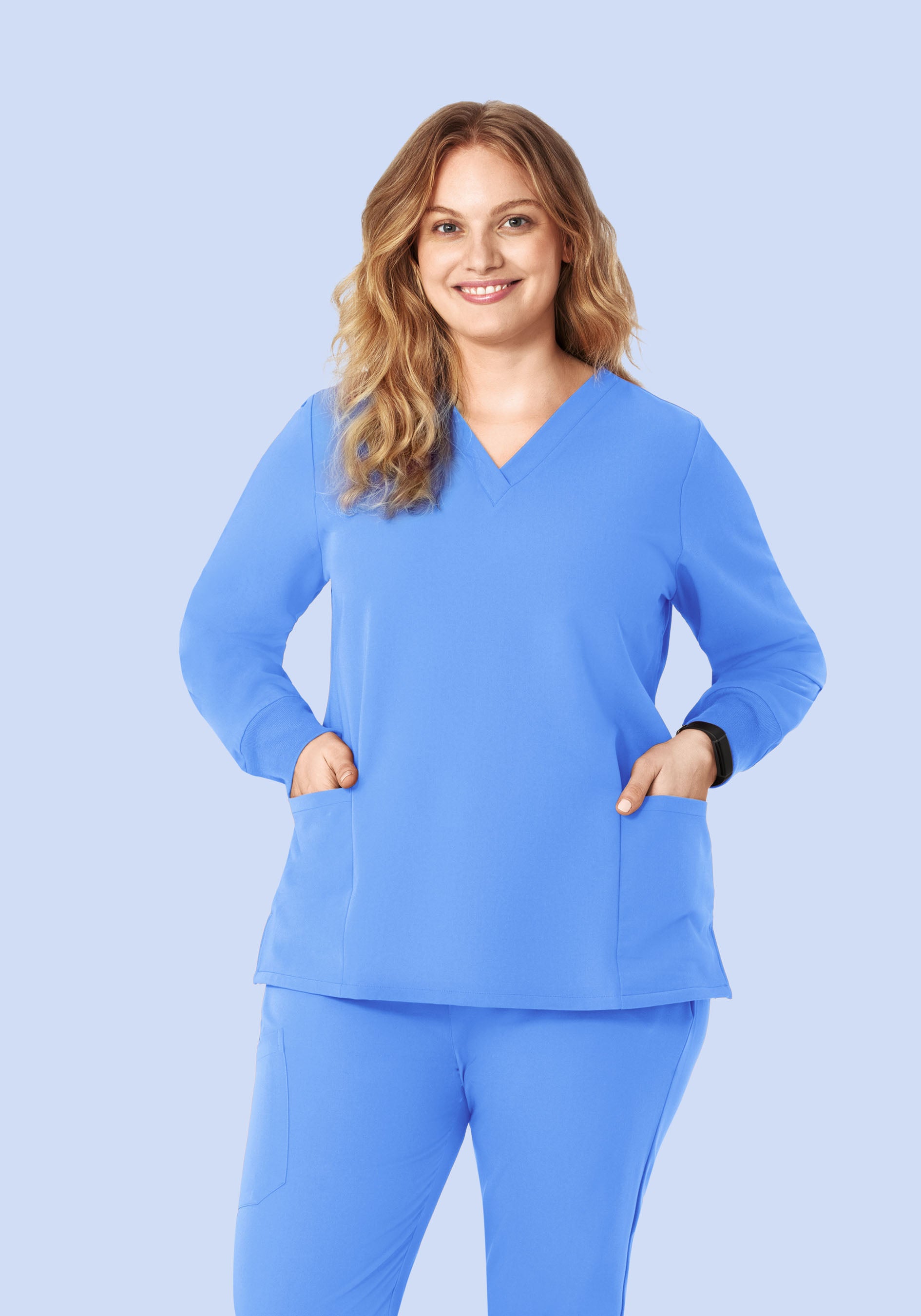 Long Sleeve 6 Pocket Top Ceil Blue