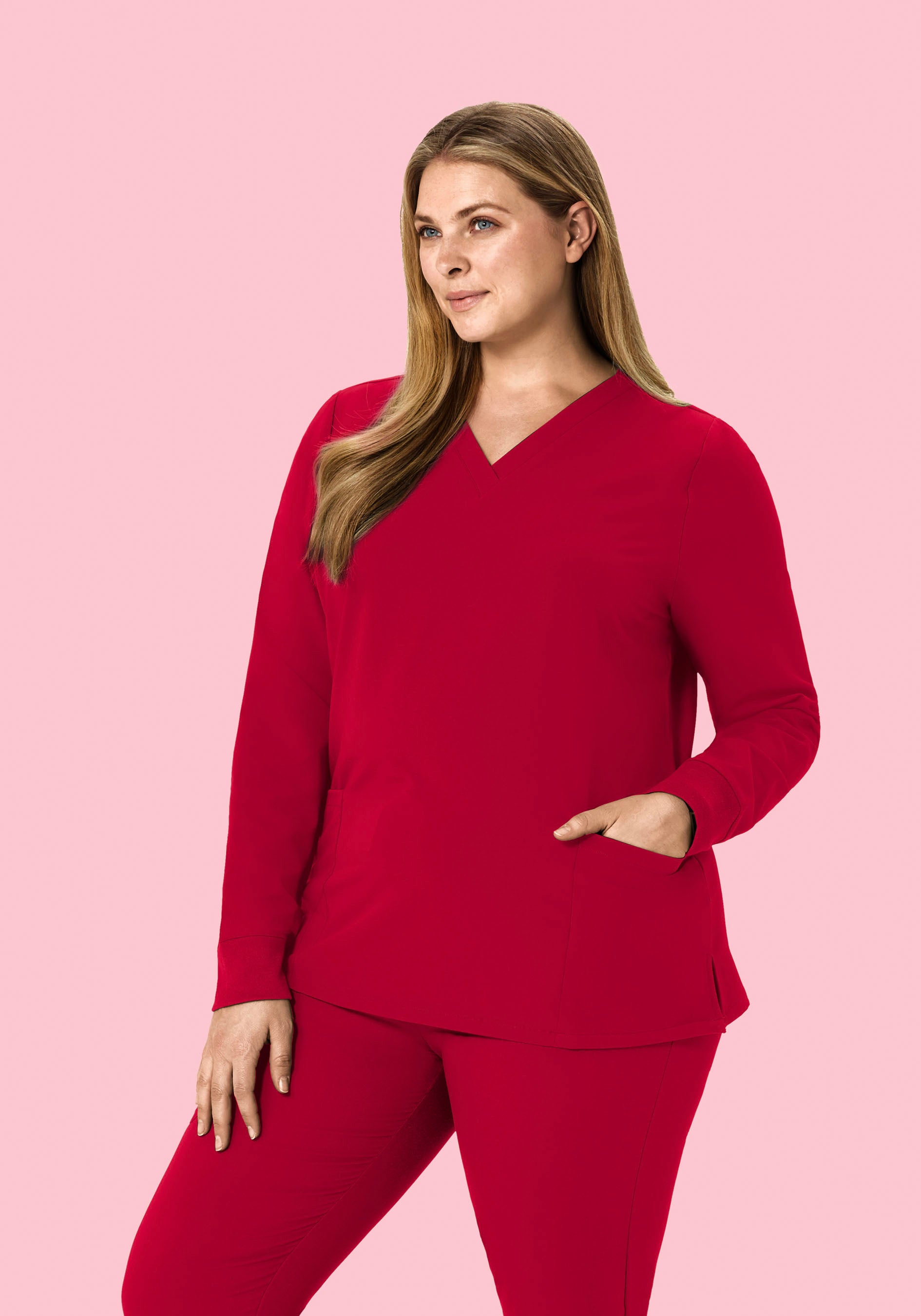 Long Sleeve 6 Pocket Top Crimson