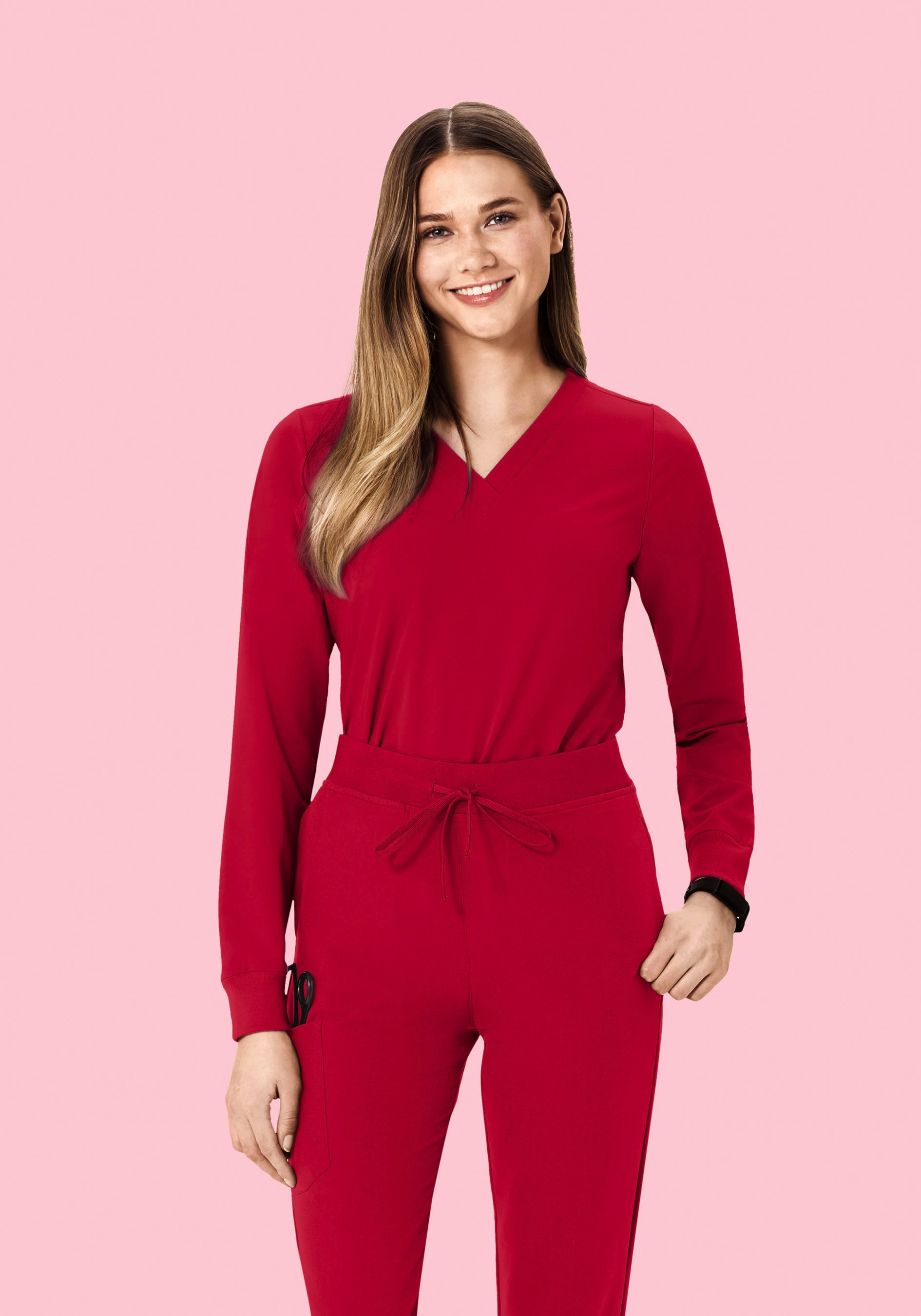 Long Sleeve 6 Pocket Top Crimson