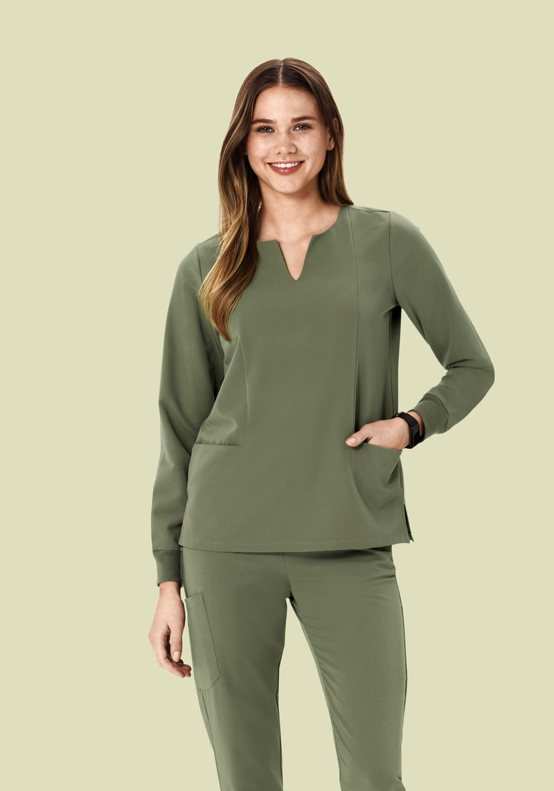 Long Sleeve Notch Neck Top Sage