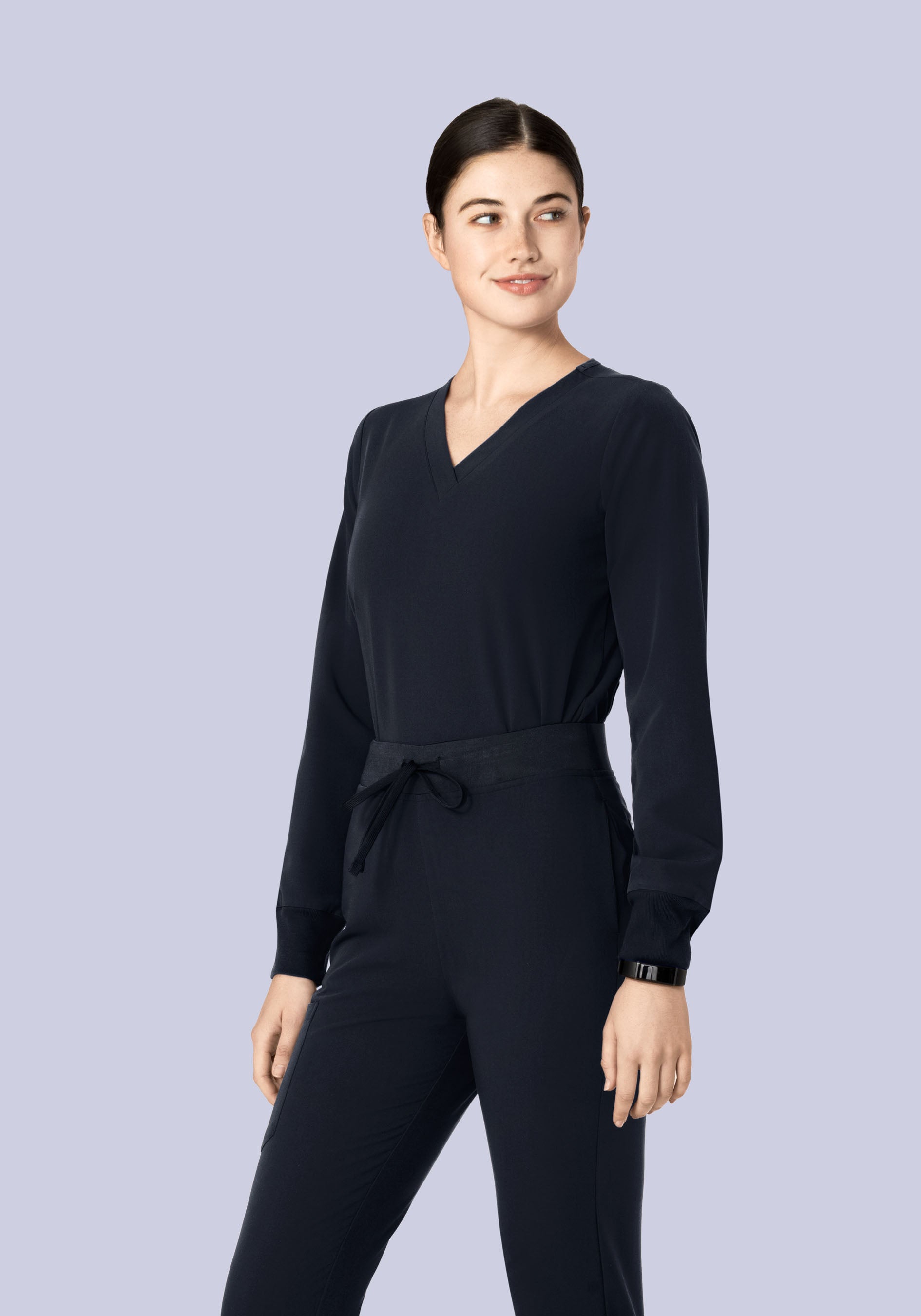 Women's Long Sleeve V-Neck 6-Pocket Scrub Top - Midnight Navy