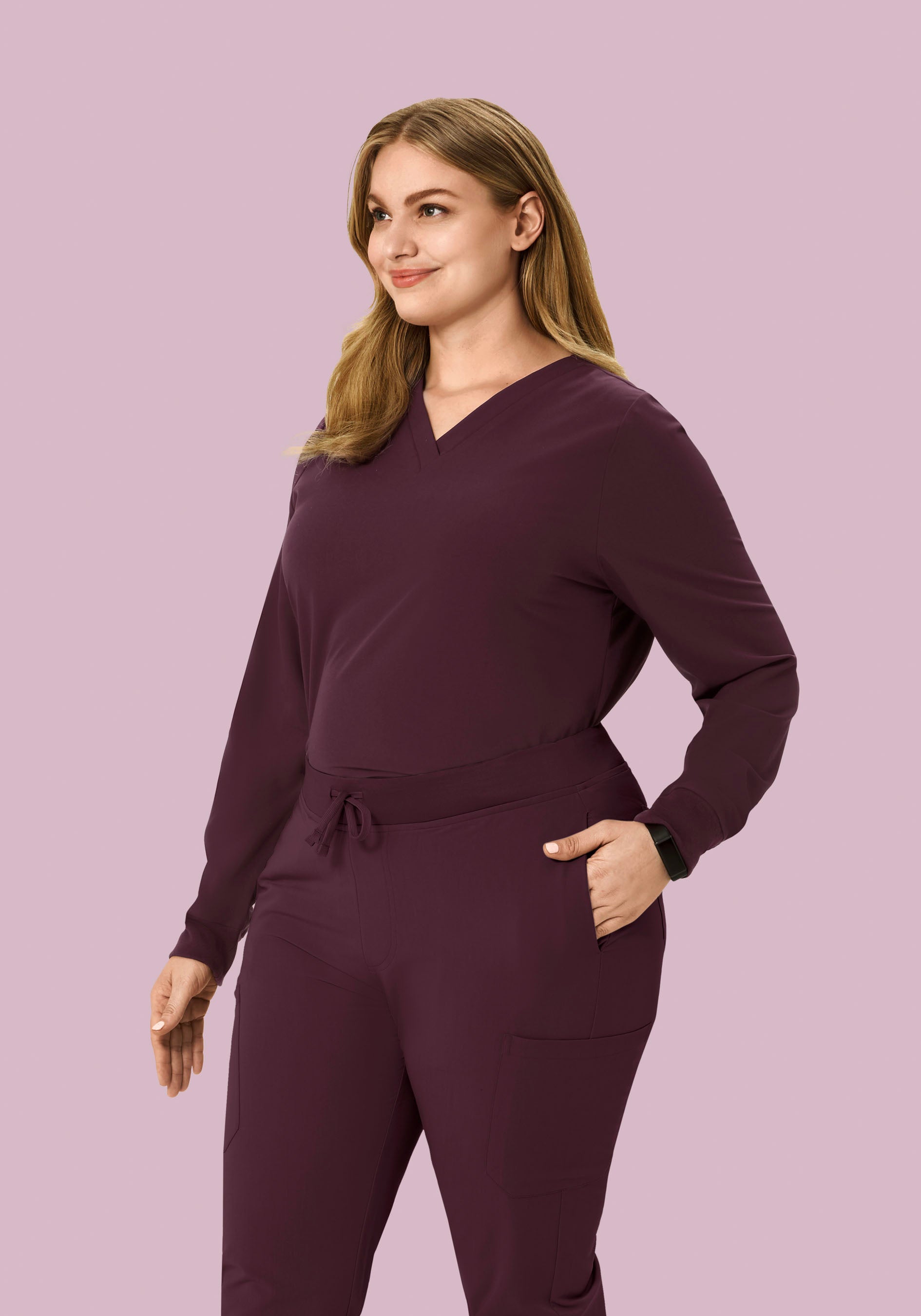 Long Sleeve 6 Pocket Top Merlot