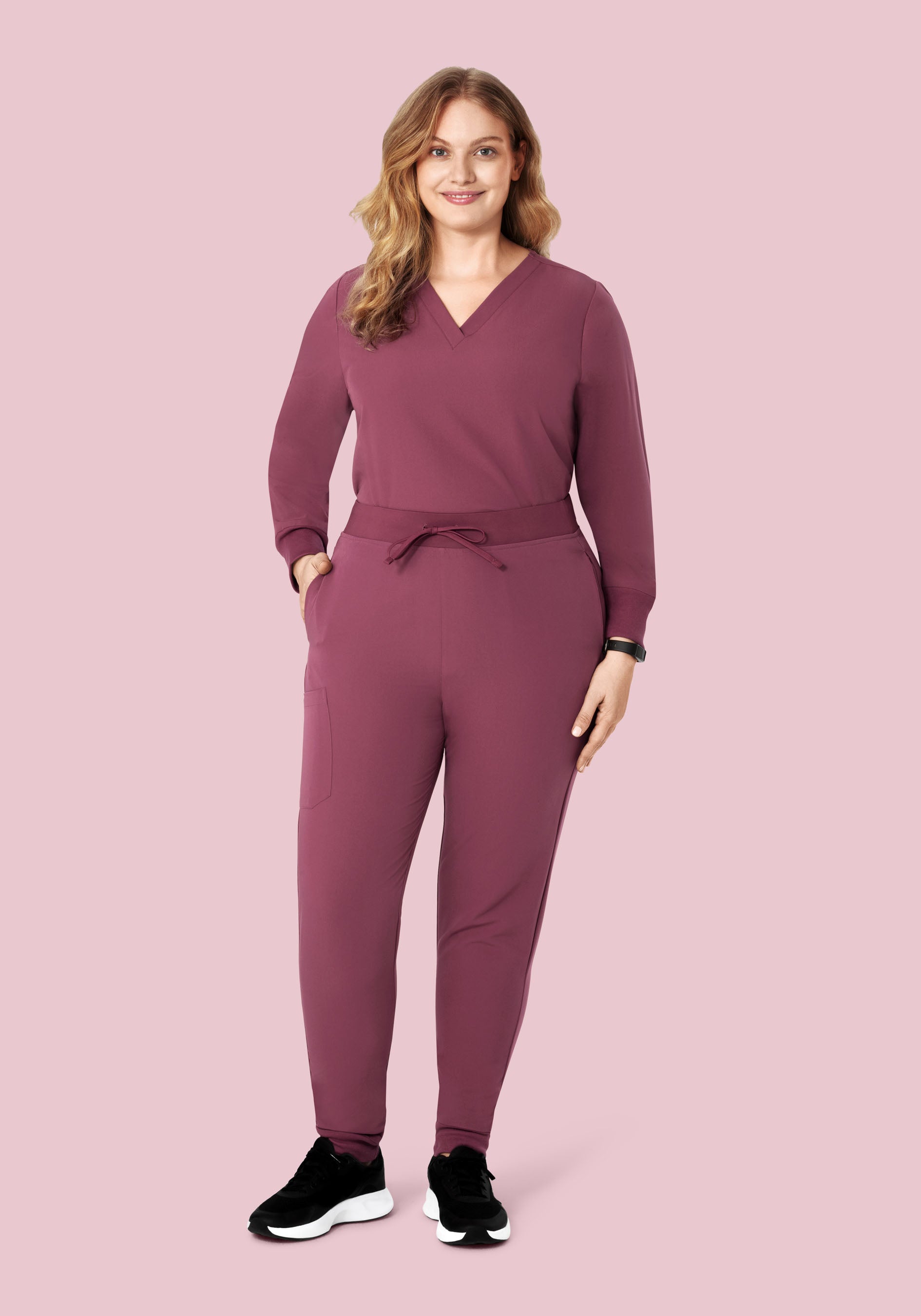 Long Sleeve 6 Pocket Top Deep Mauve