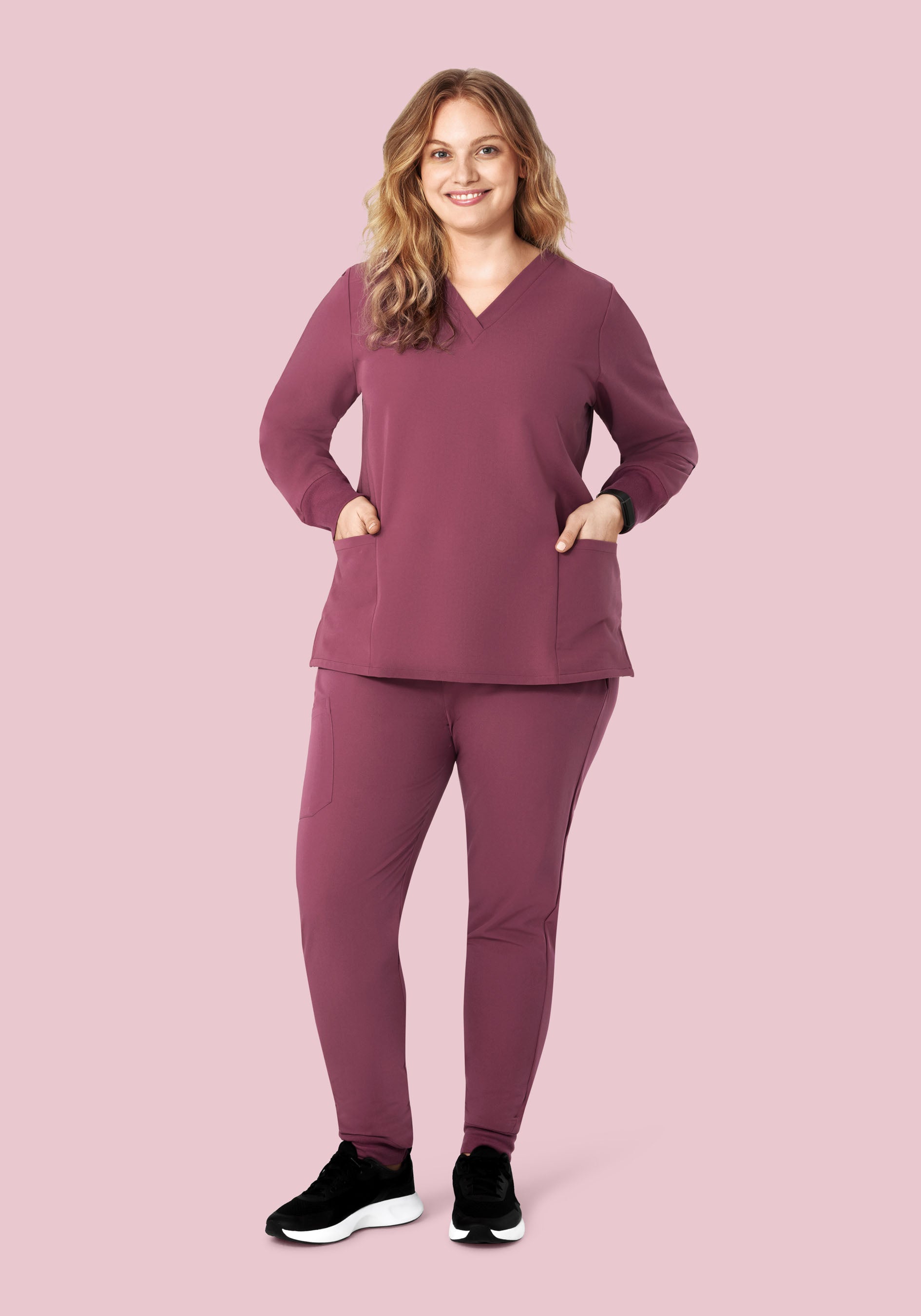 Long Sleeve 6 Pocket Top Deep Mauve