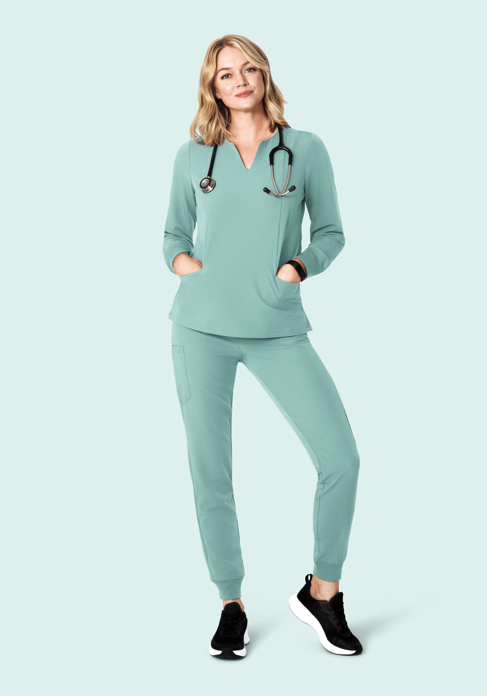 Long Sleeve Notch Neck Top Tourmaline