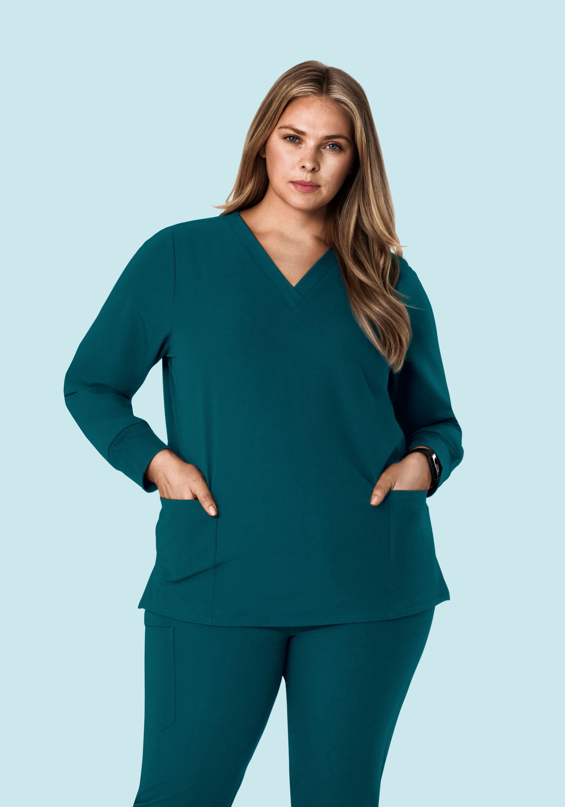 Long Sleeve 6 Pocket Top Caribbean Blue