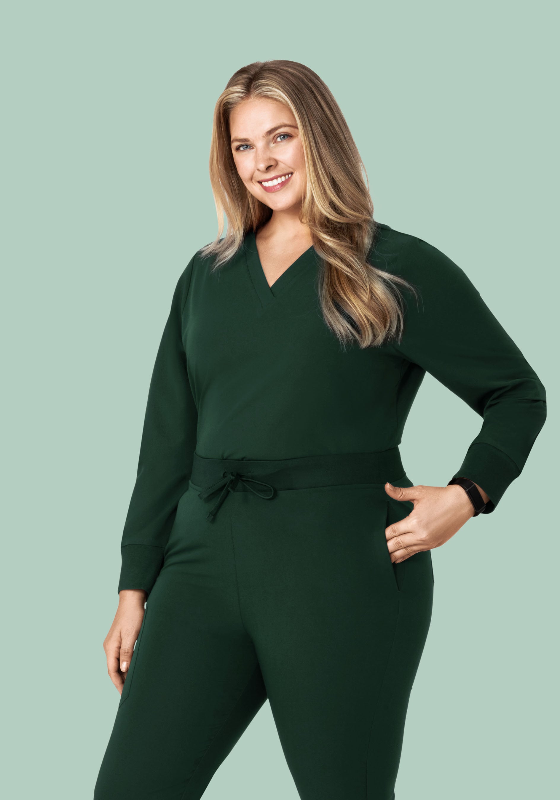 Long Sleeve 6 Pocket Top Midnight Green