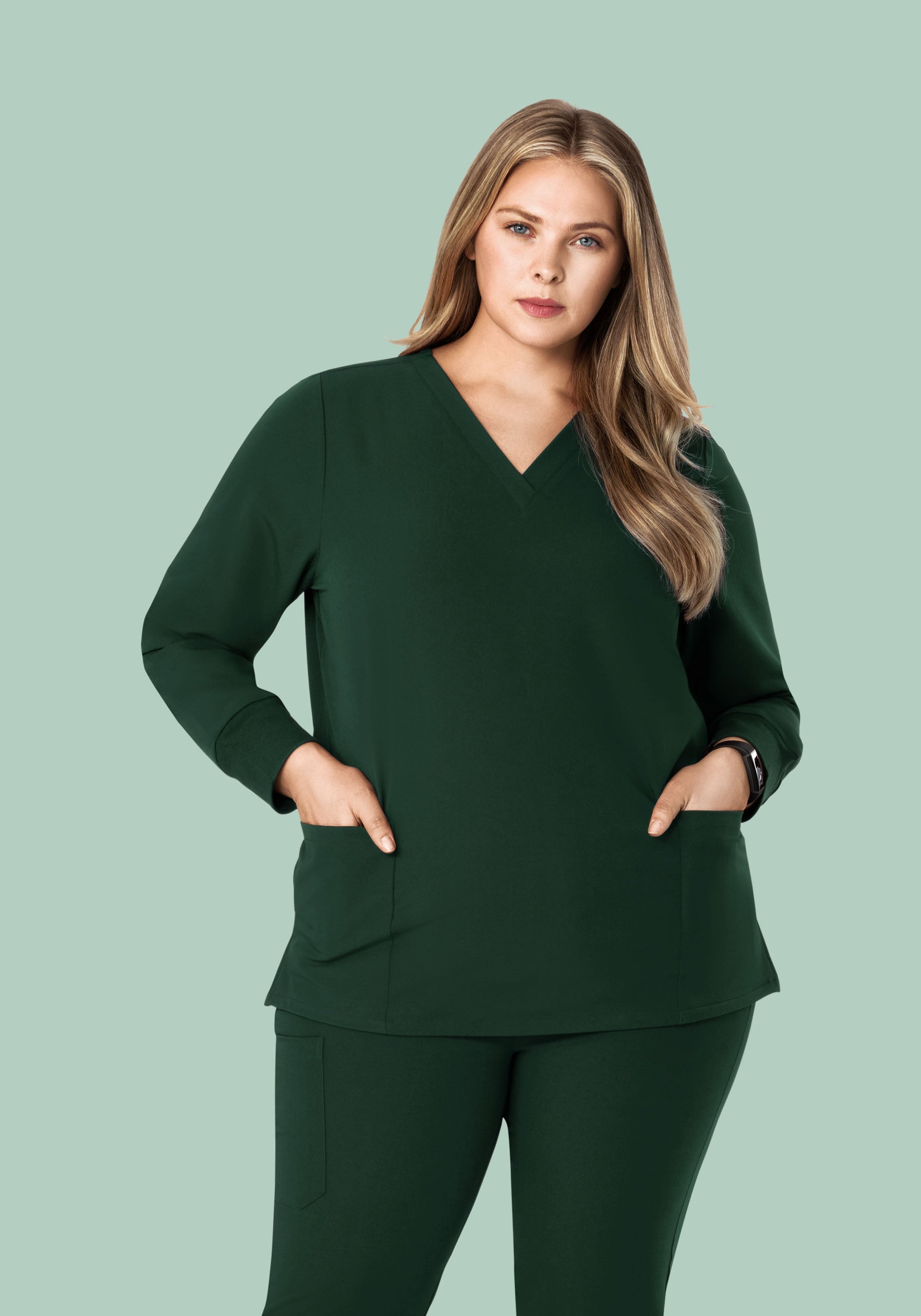 Long Sleeve 6 Pocket Top Midnight Green