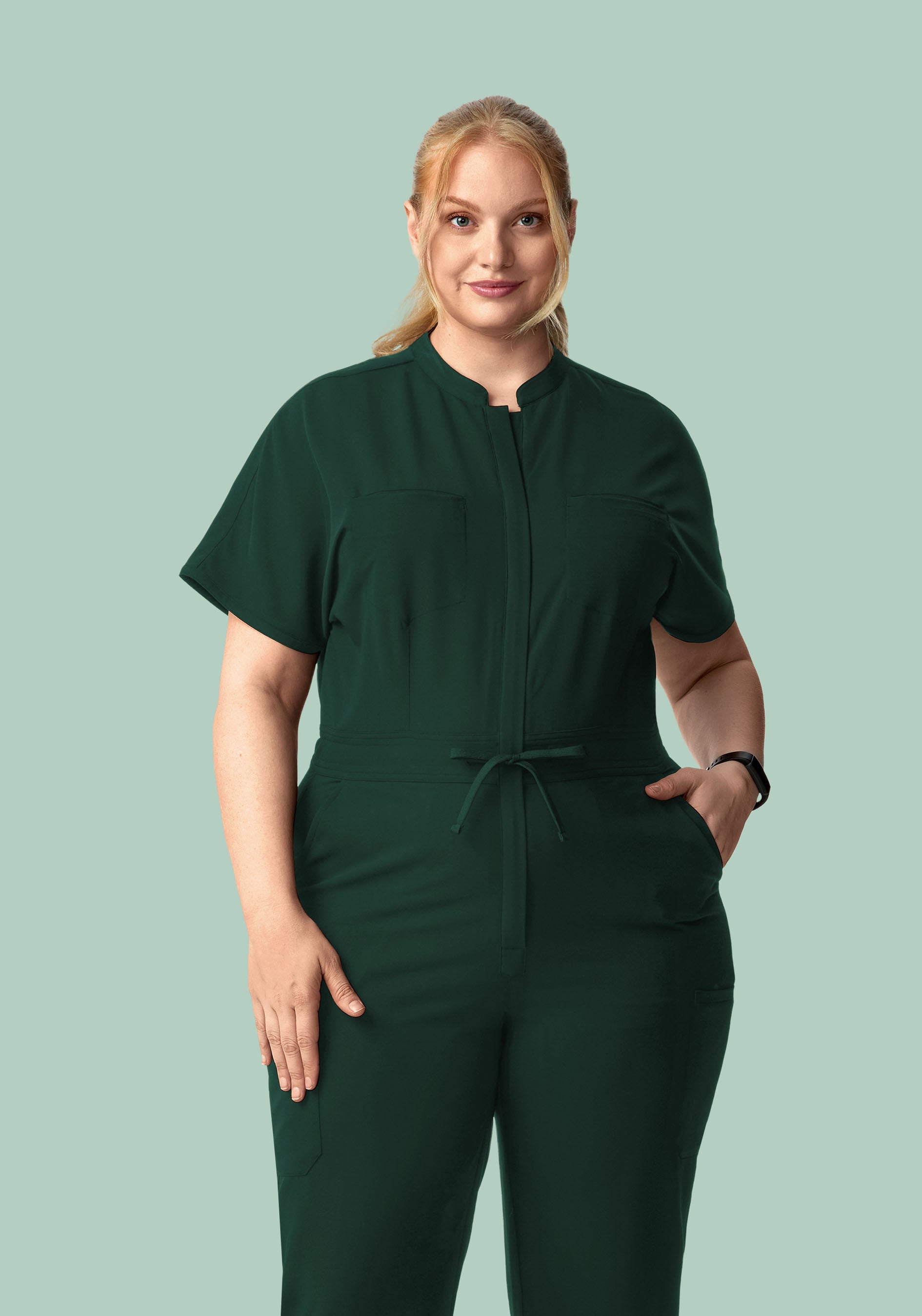 Mandarin Dolman Cargo Jumpsuit Midnight Green