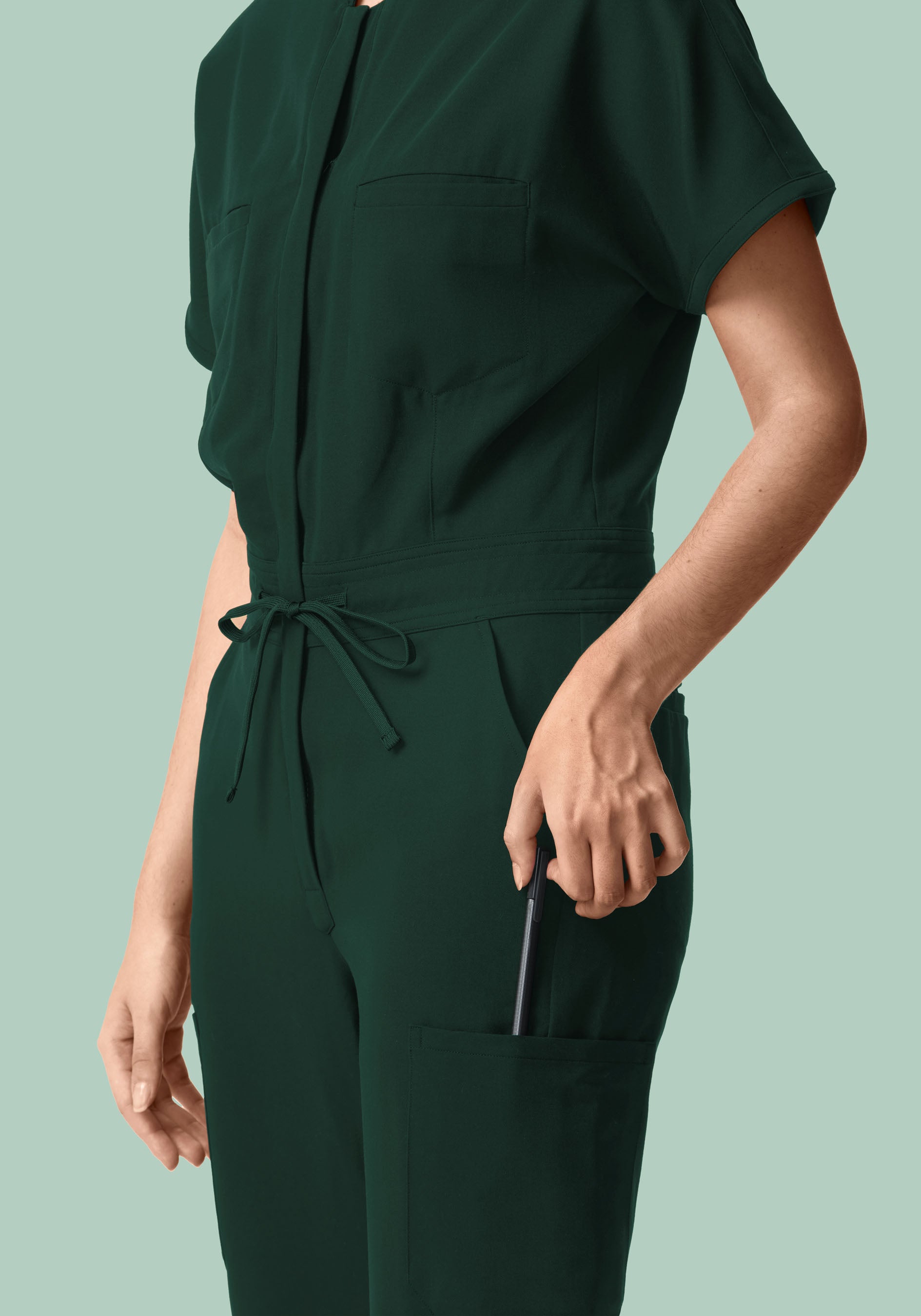 Mandarin Dolman Cargo Jumpsuit Midnight Green