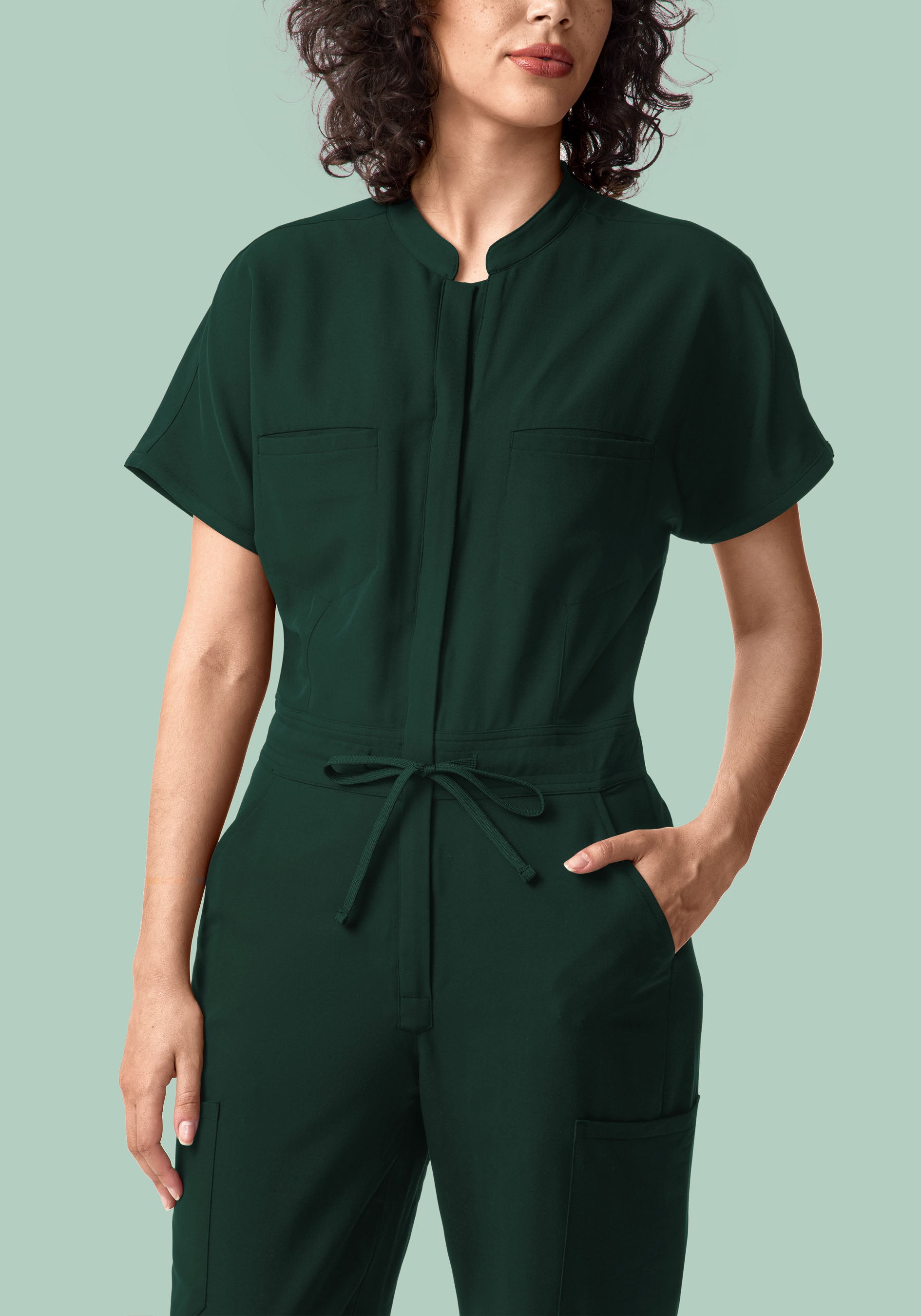 Mandarin Dolman Cargo Jumpsuit Midnight Green