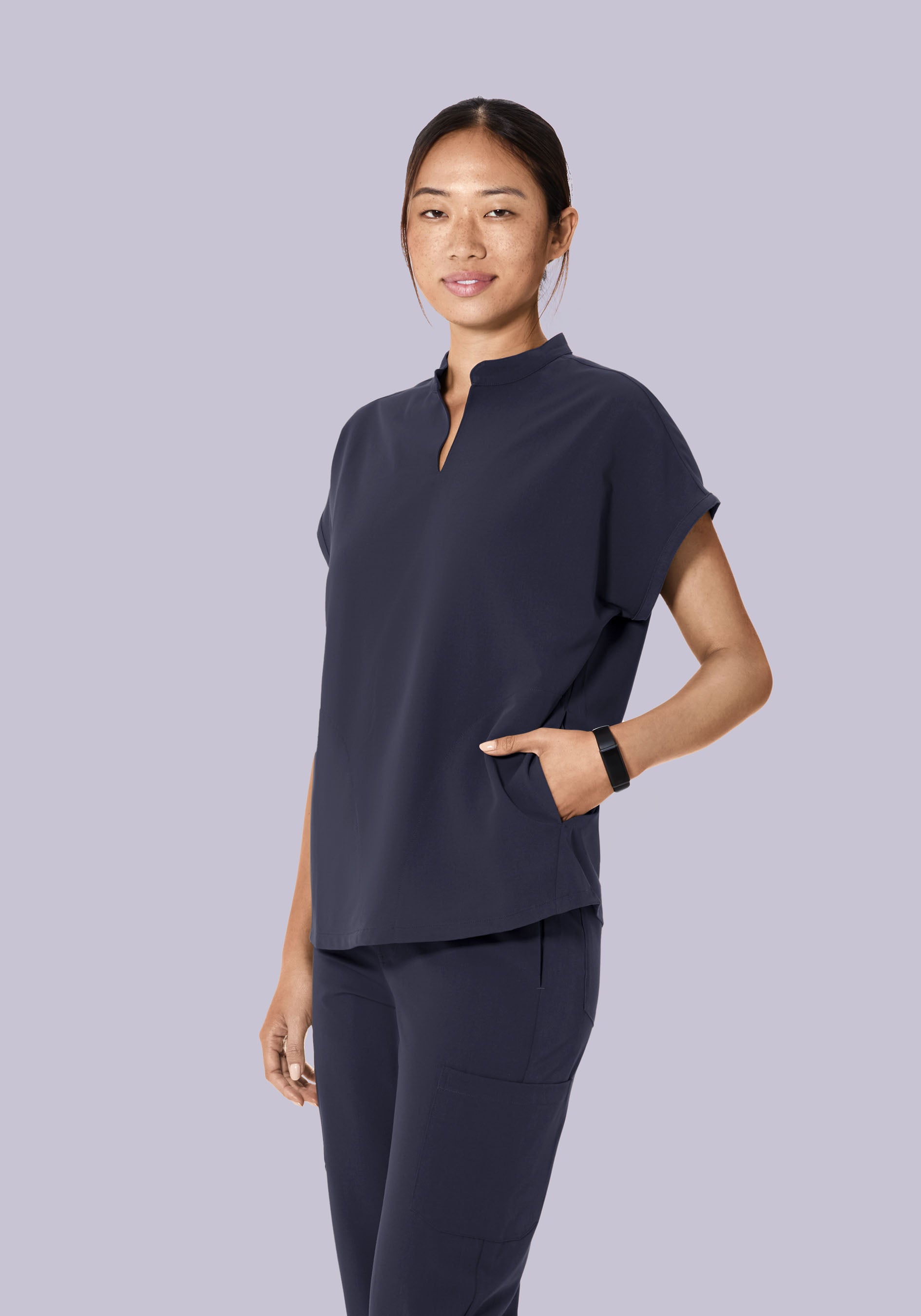 Women's Oversized Mandarin Dolman Scrub Top - Steel | Mandala Scrubs