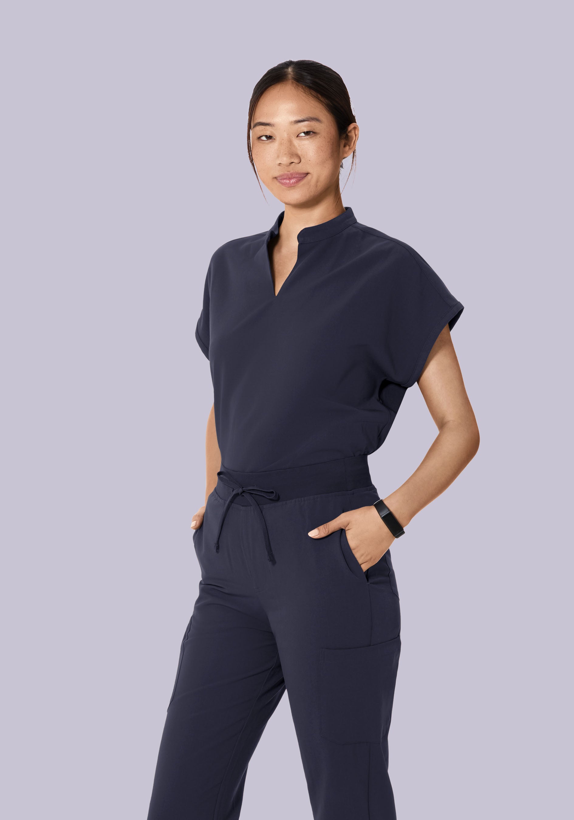 Women's Oversized Mandarin Dolman Scrub Top - Steel | Mandala Scrubs