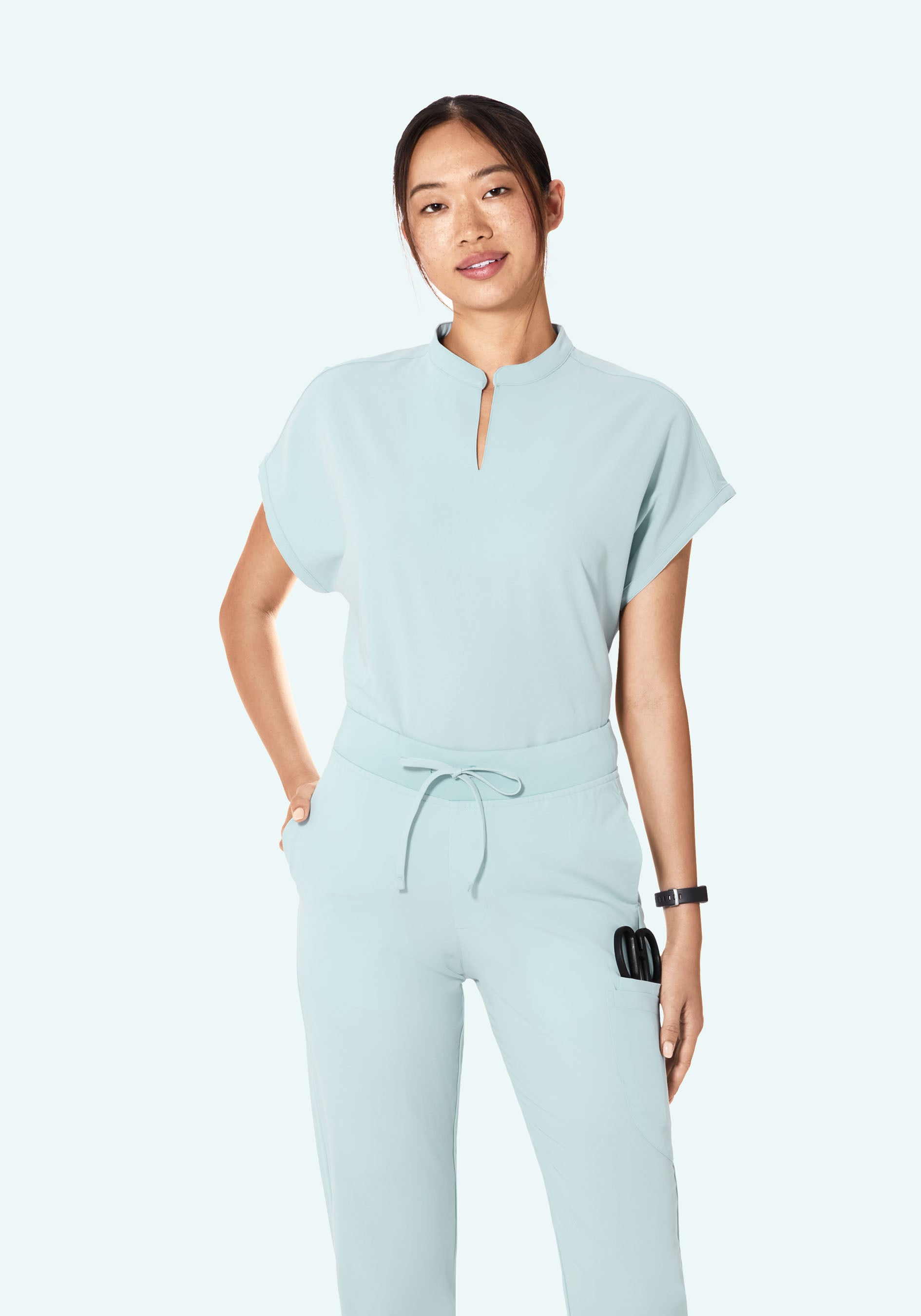 Women's Oversized Mandarin Dolman Scrub Top - Sky | Mandala Scrubs