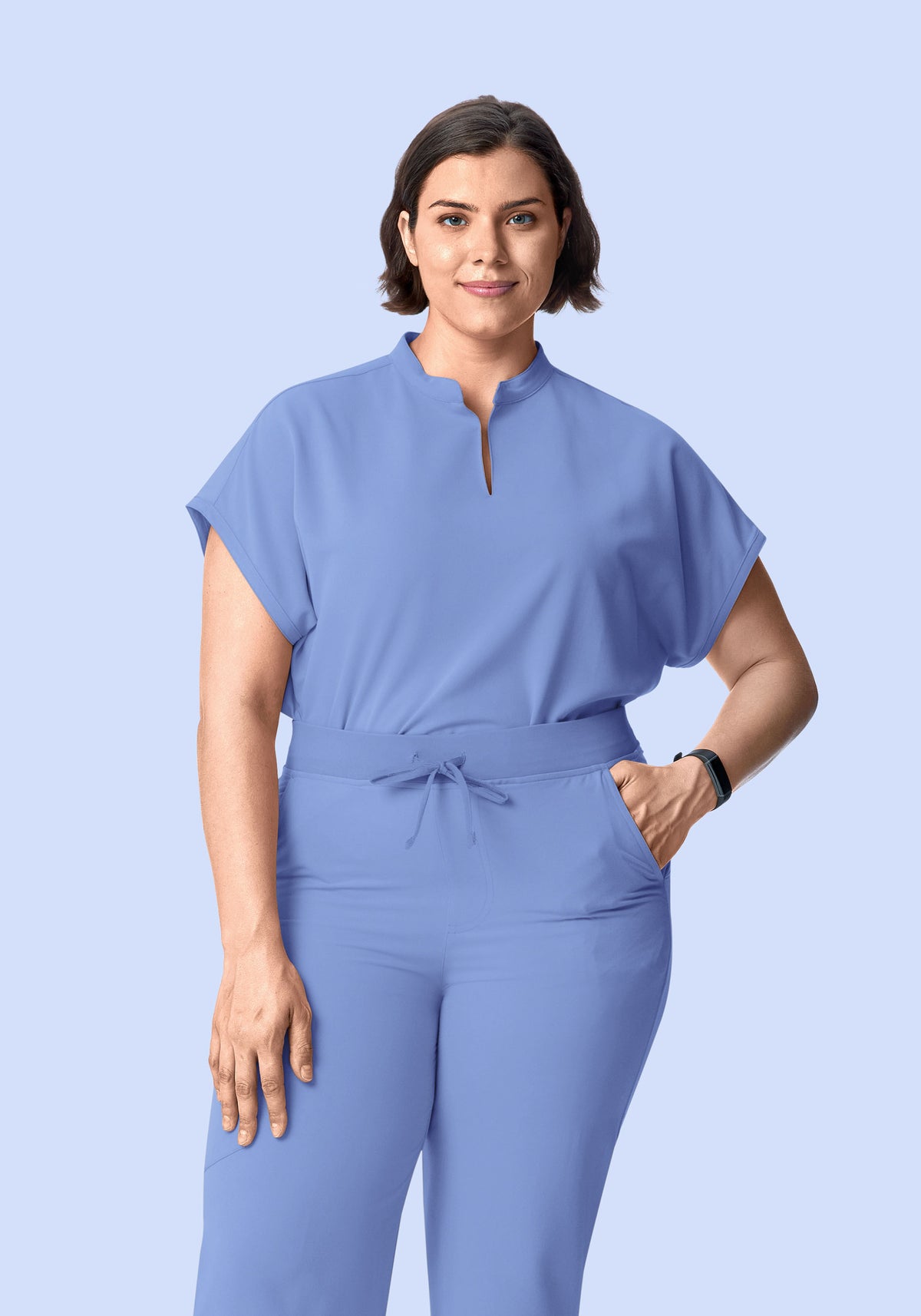 Mandarin Dolman Top Coastline Blue