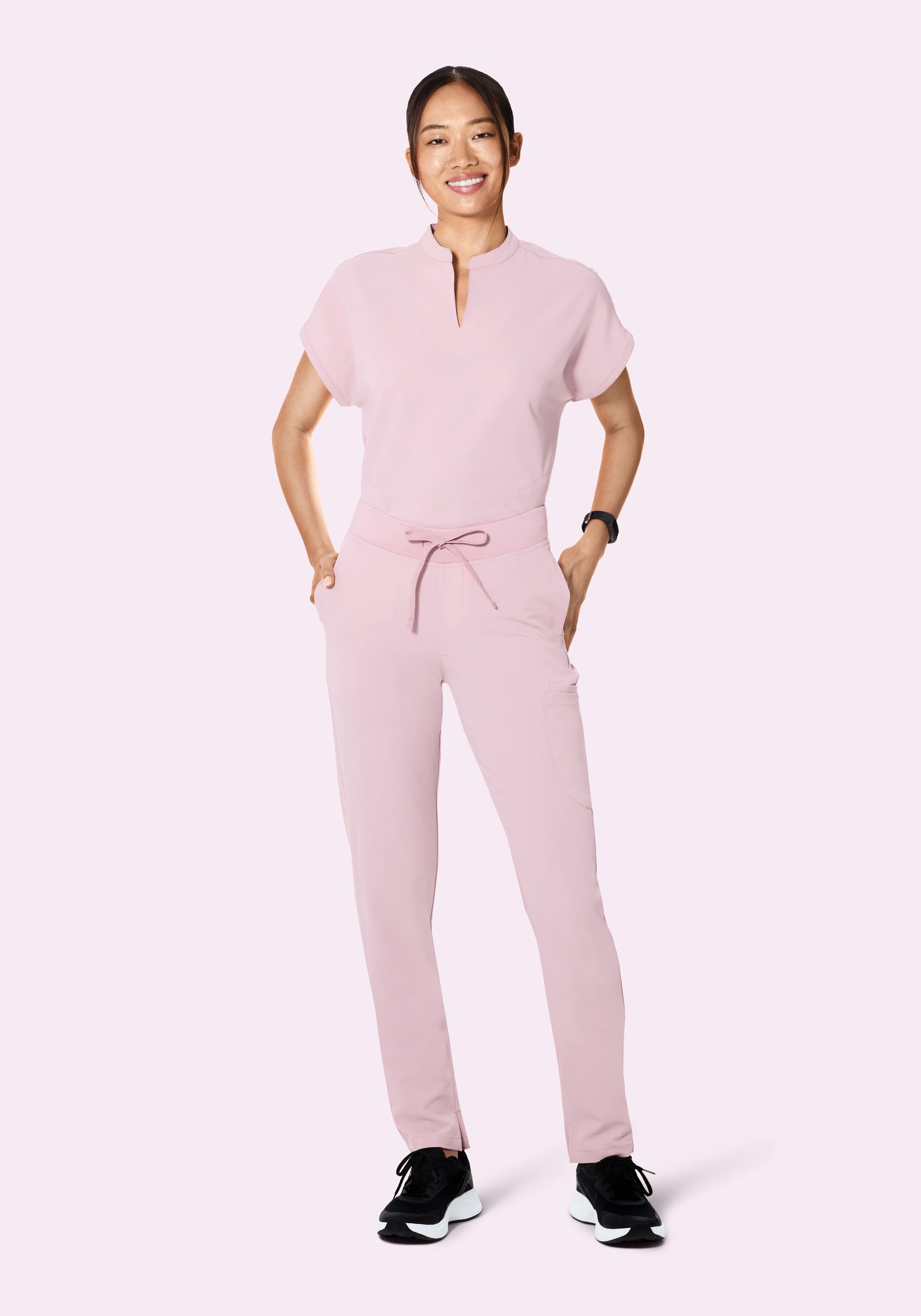 Women's Mid-Rise Slim Leg Scrub Pants - Blush Blossom | Mandala Scrubs