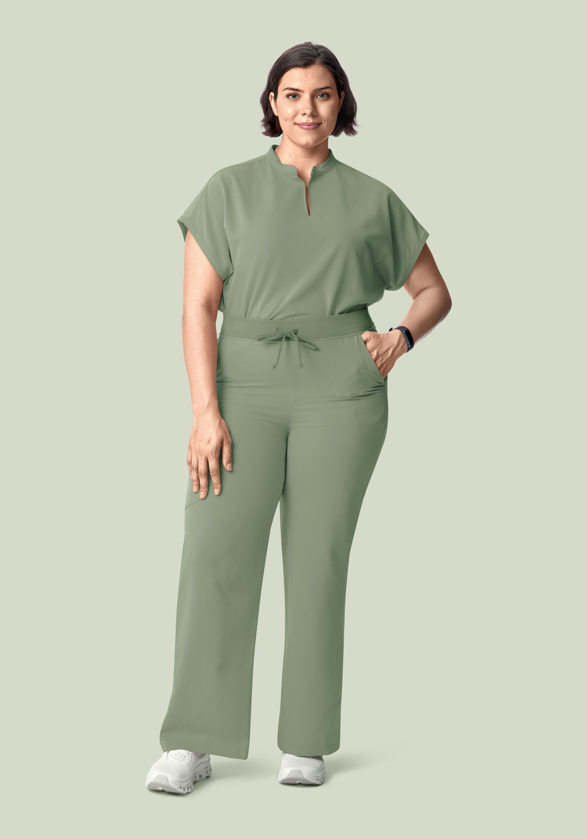 Women's High Waisted Wide Leg Scrub Pants - Cool Sage | Mandala Scrubs
