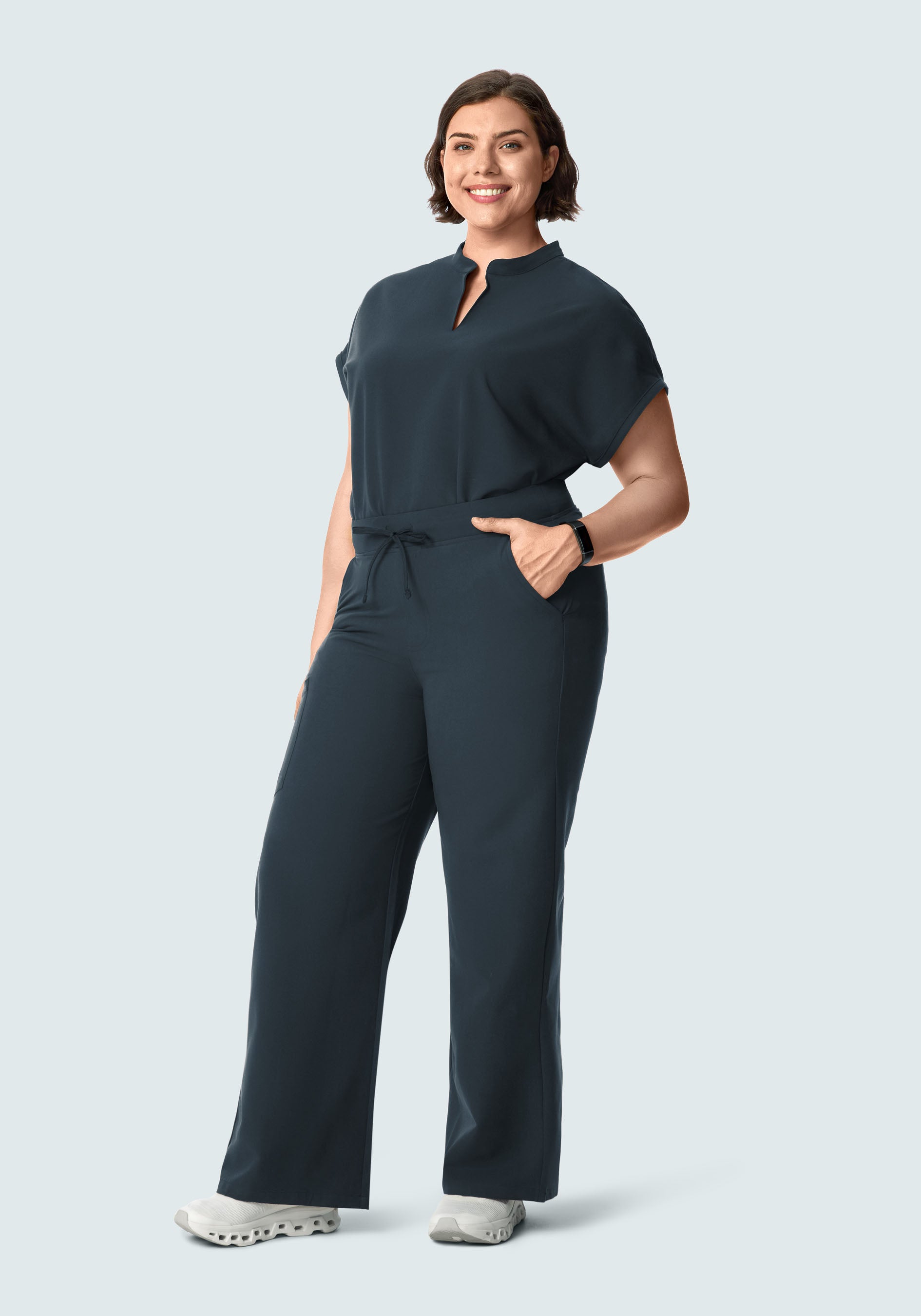 Women's Oversized Mandarin Dolman Scrub Top - Dark Harbor