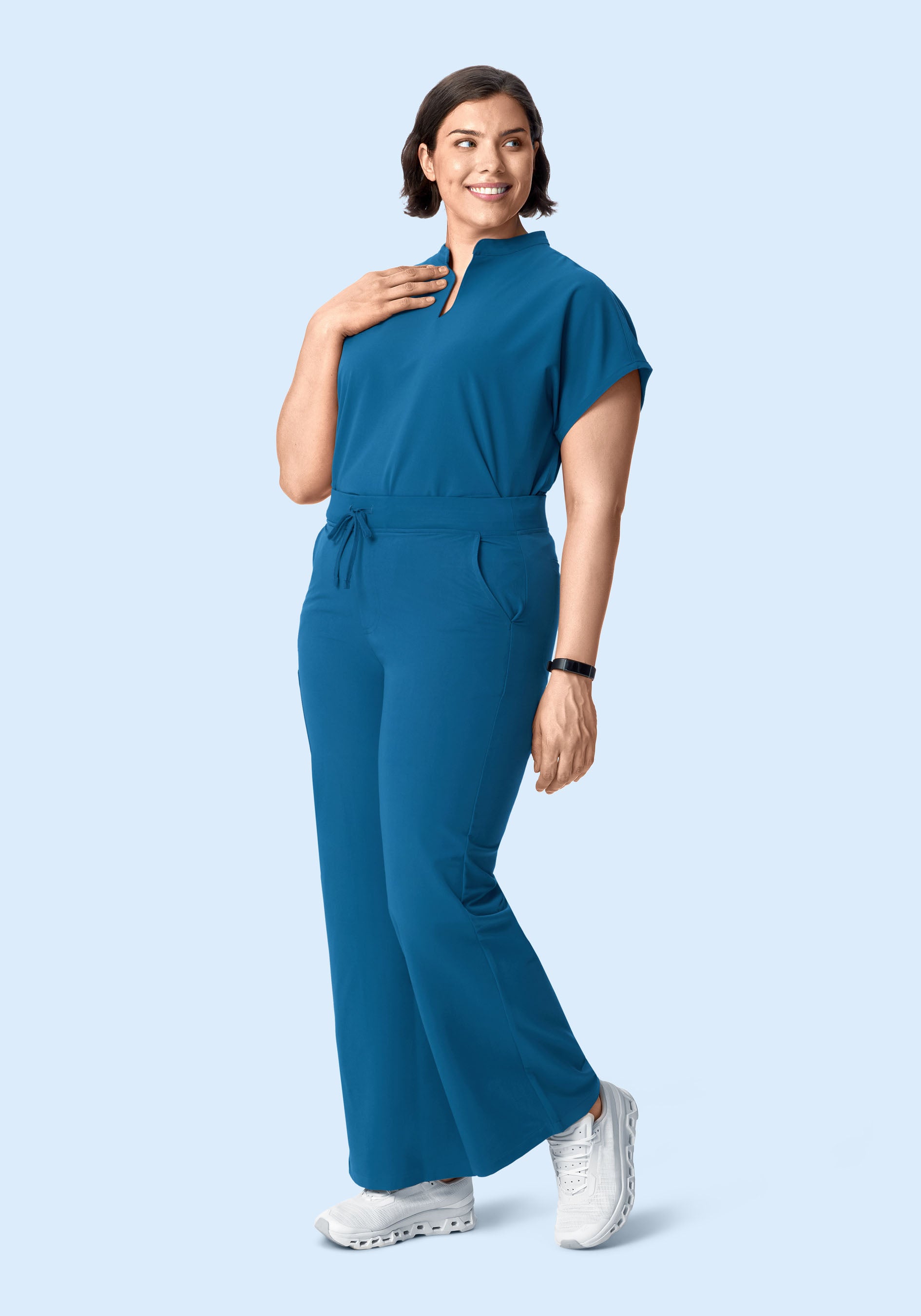 Women's Oversized Mandarin Dolman Scrub Top - Vallarta Blue