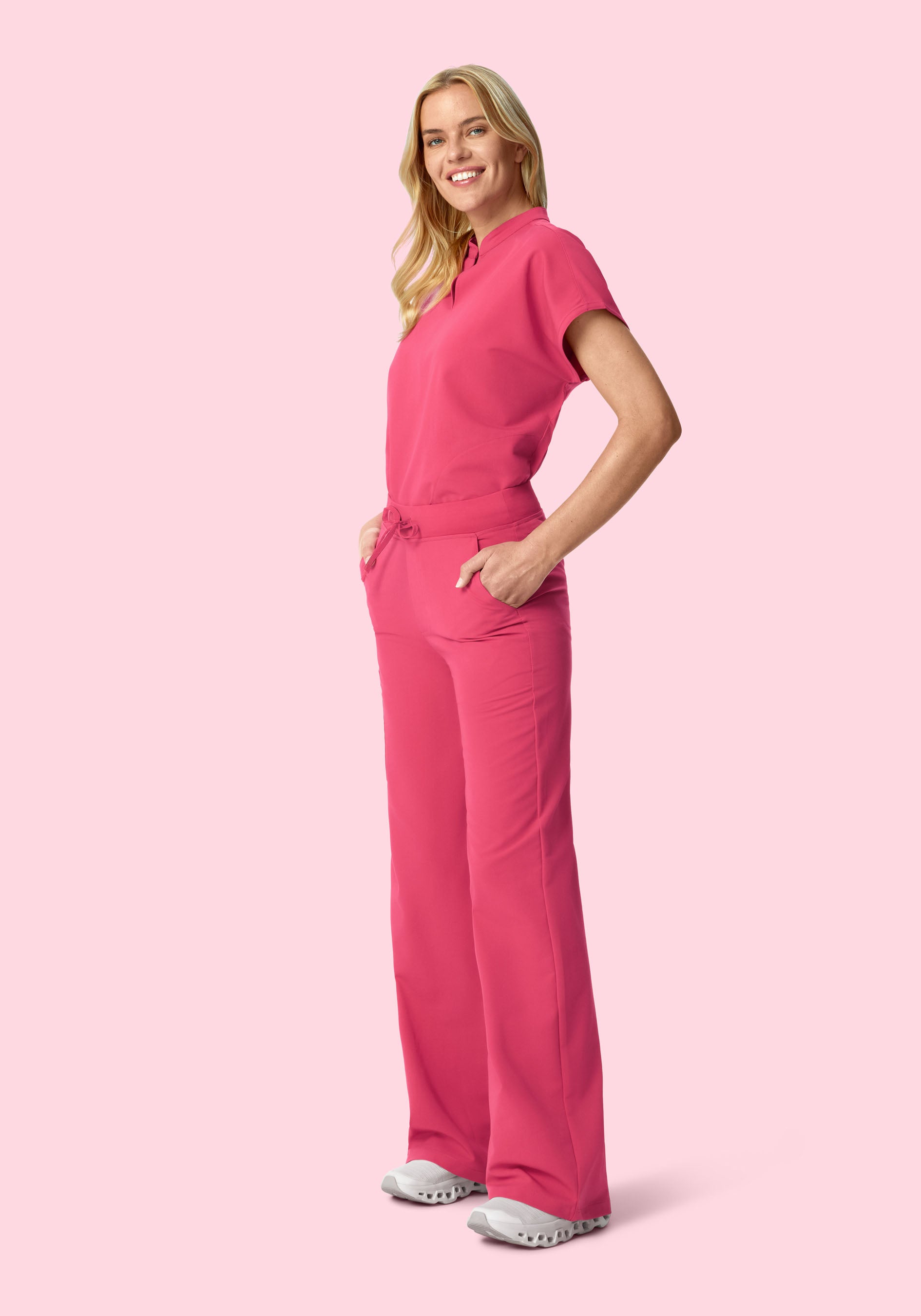 Women's High Waisted Wide Leg Scrub Pants - Carmine | Mandala Scrubs