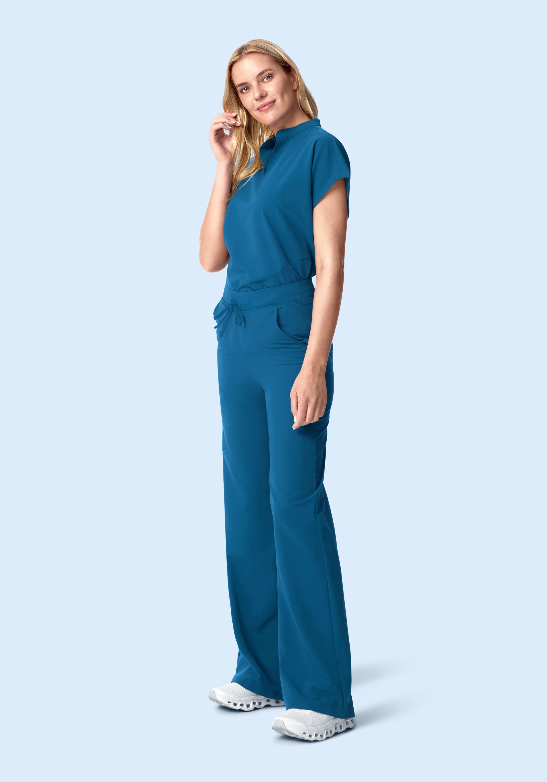 Women's Oversized Mandarin Dolman Scrub Top - Vallarta Blue