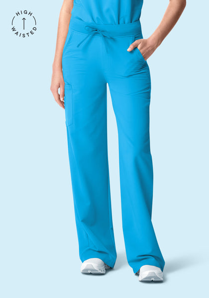 Women's High Waisted Wide Leg Scrub Pants - Horizon Blue | Mandala