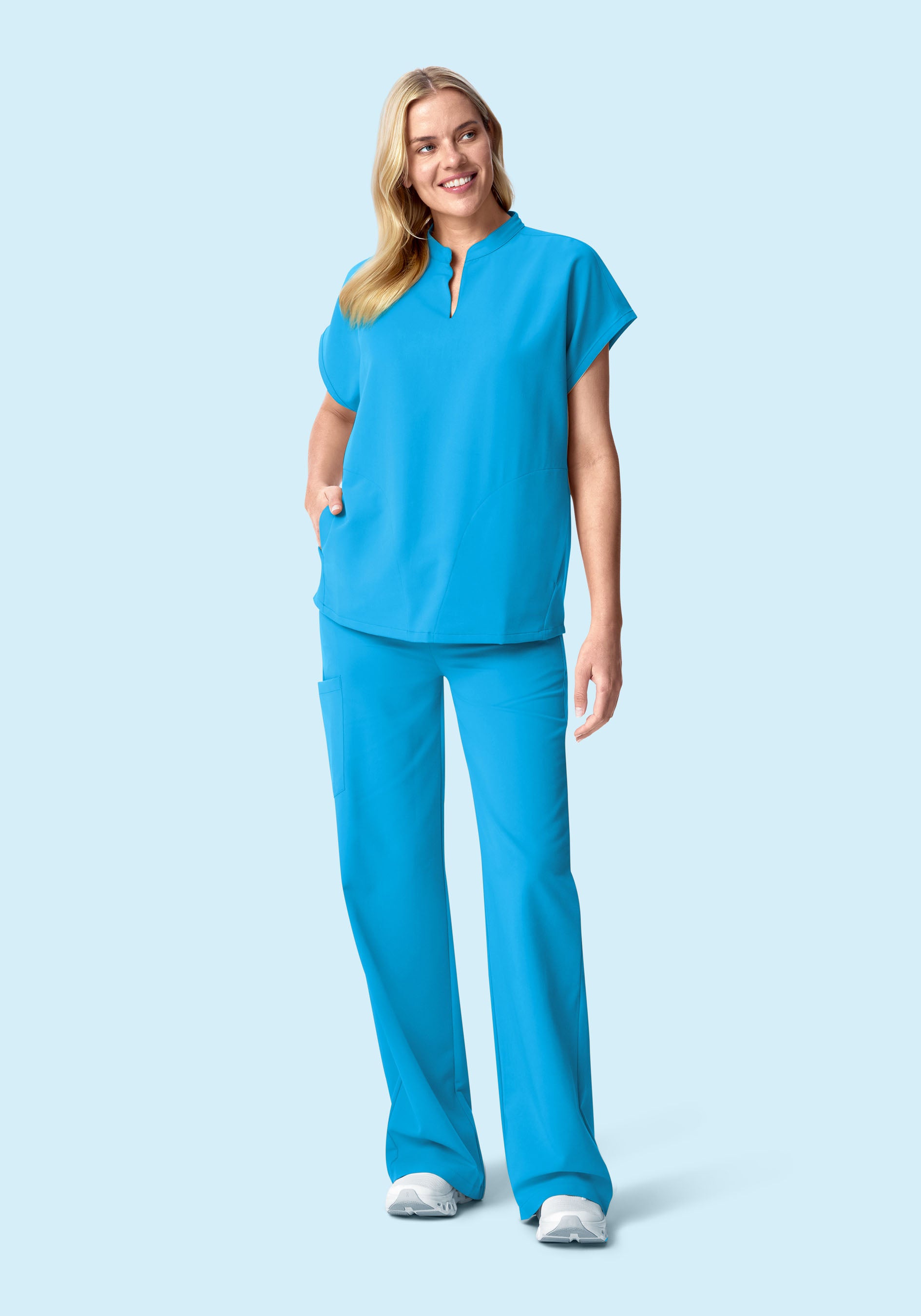 Women's High Waisted Wide Leg Scrub Pants - Horizon Blue | Mandala